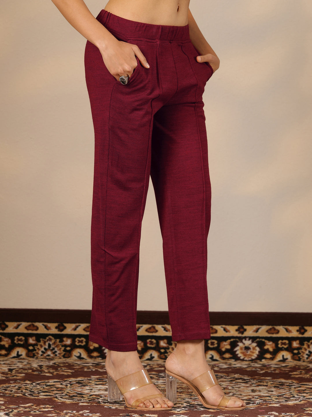  Red Embroidered Wool Straight Suit Set With Dupatta 