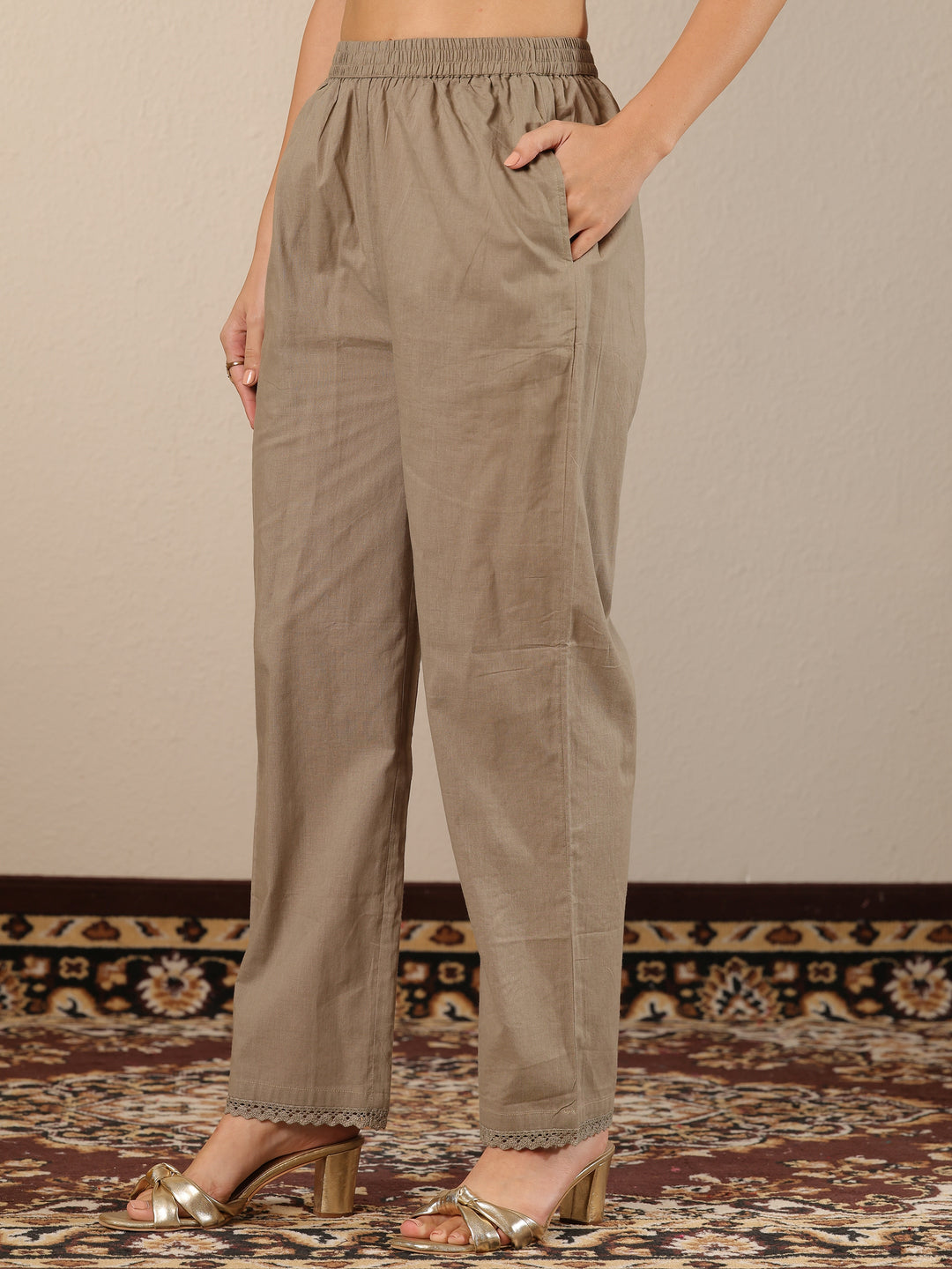  Grey Embroidered Cotton Straight Suit Set With Dupatta 