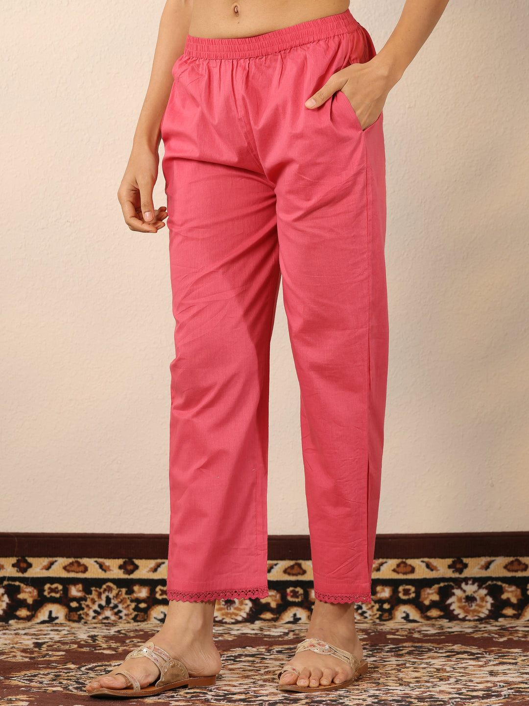  Pink Embroidered Cotton Straight Suit Set With Dupatta 