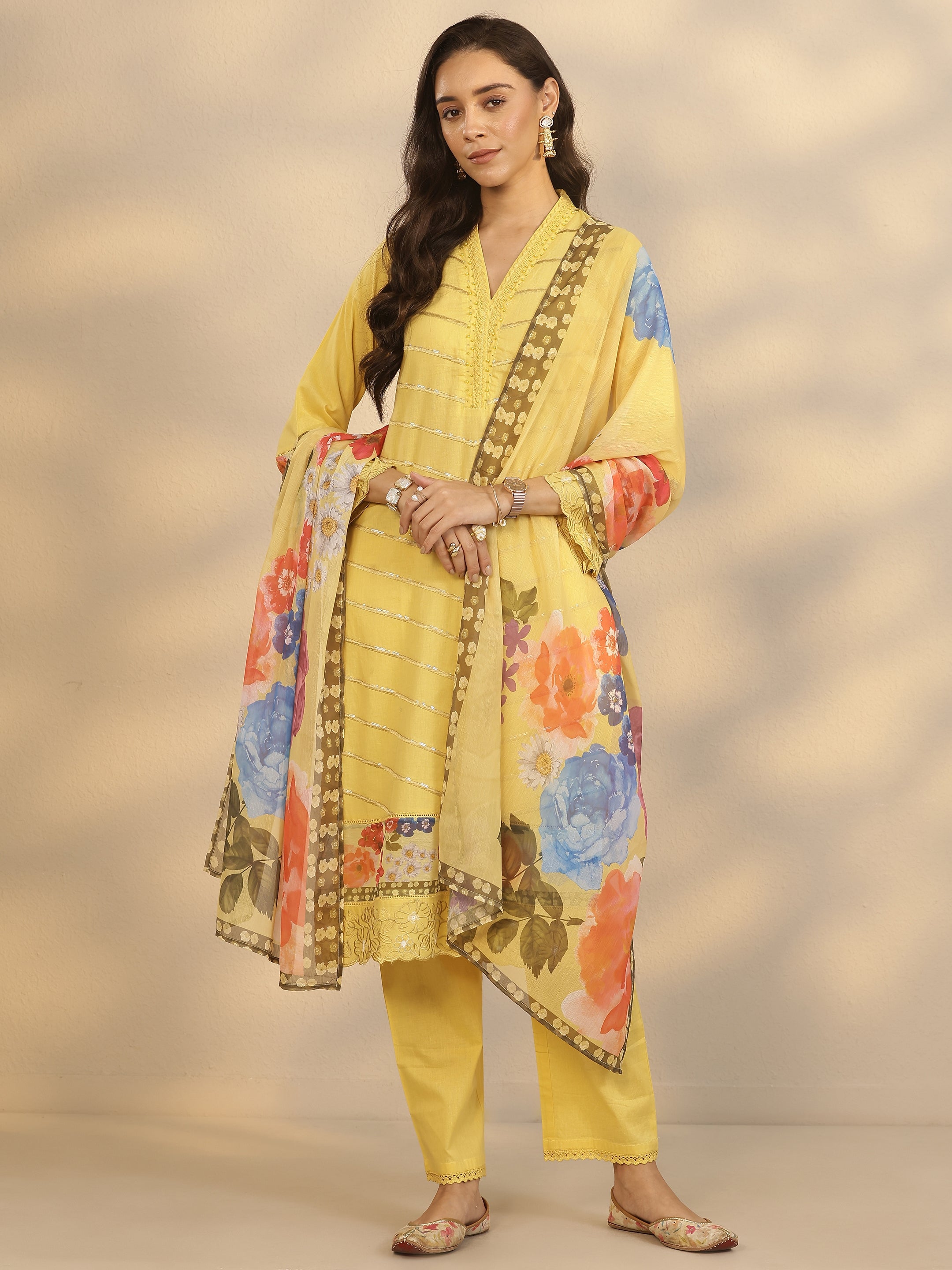 libas Yellow Printed Cotton Straight Suit Set With Dupatta-picture-30