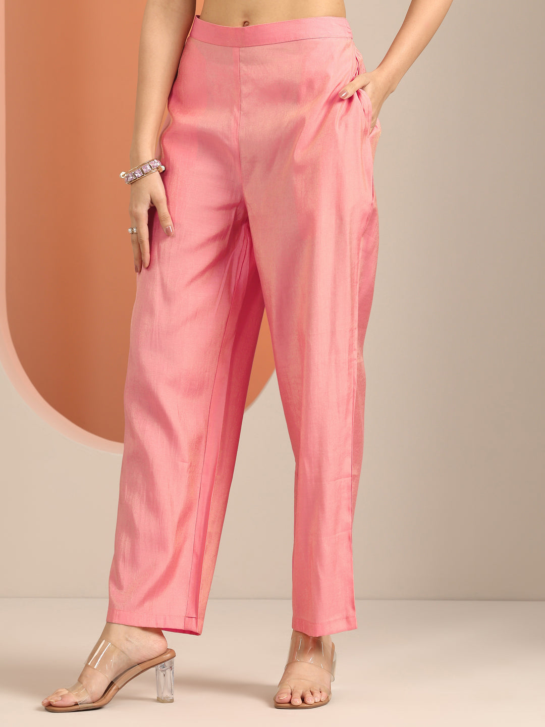  Peach Embroidered Silk Blend Straight Suit Set With Dupatta 