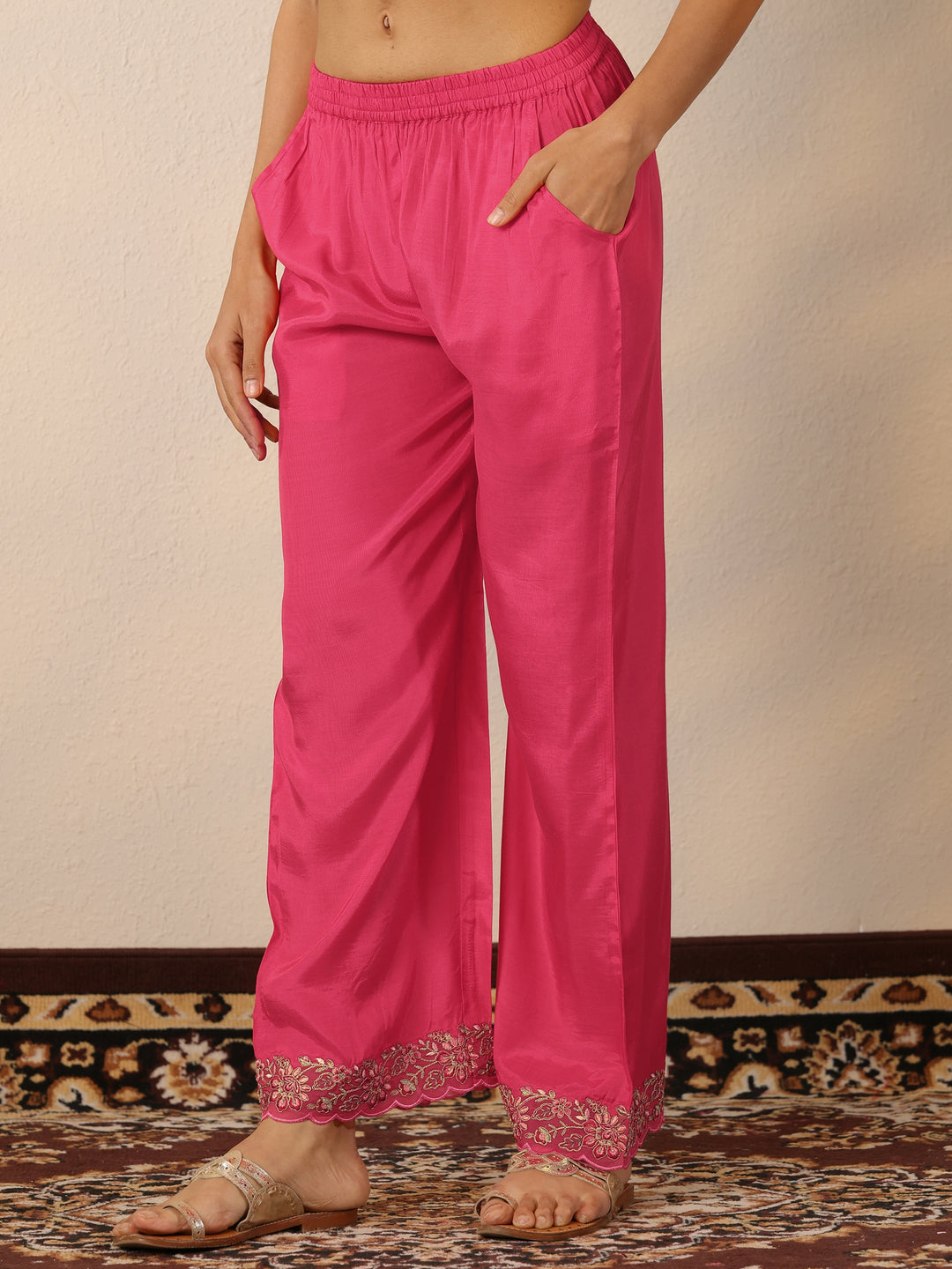  Libas Art Coral Embroidered Organza Suit Set With Dupatta 