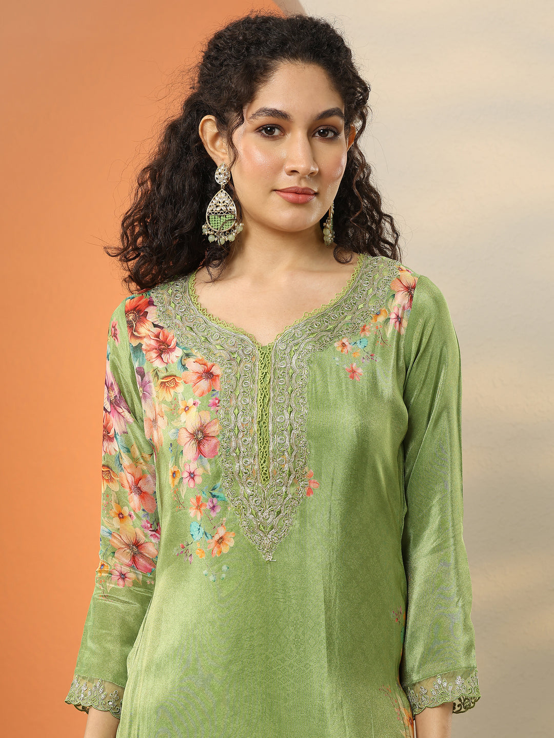  Libas Art Green Embroidered Crepe Straight Suit Set With Dupatta 
