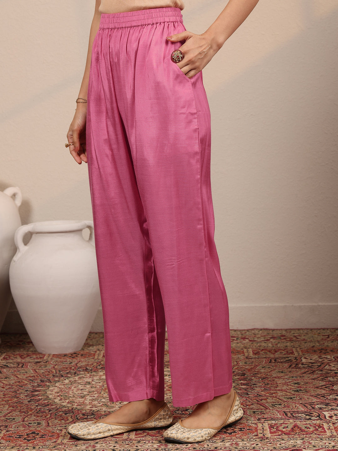  Libas Art Pink Embroidered Crepe Straight Suit Set With Dupatta 