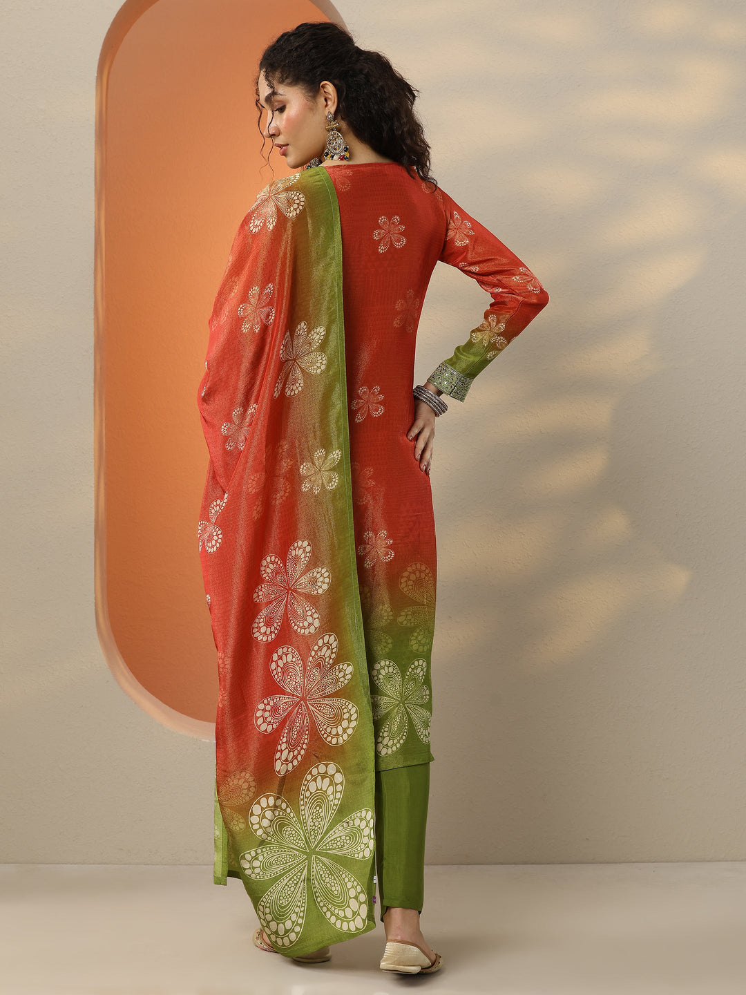  Libas Art Red Embroidered Crepe Straight Suit Set With Dupatta 