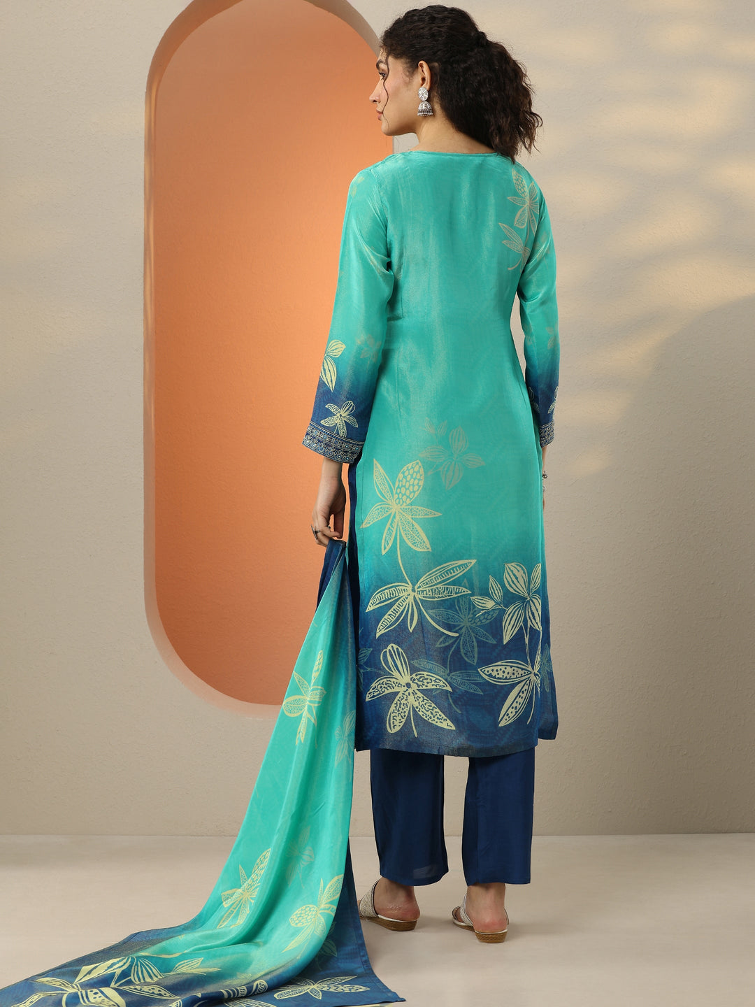  Libas Art Blue Embroidered Crepe Straight Suit Set With Dupatta 