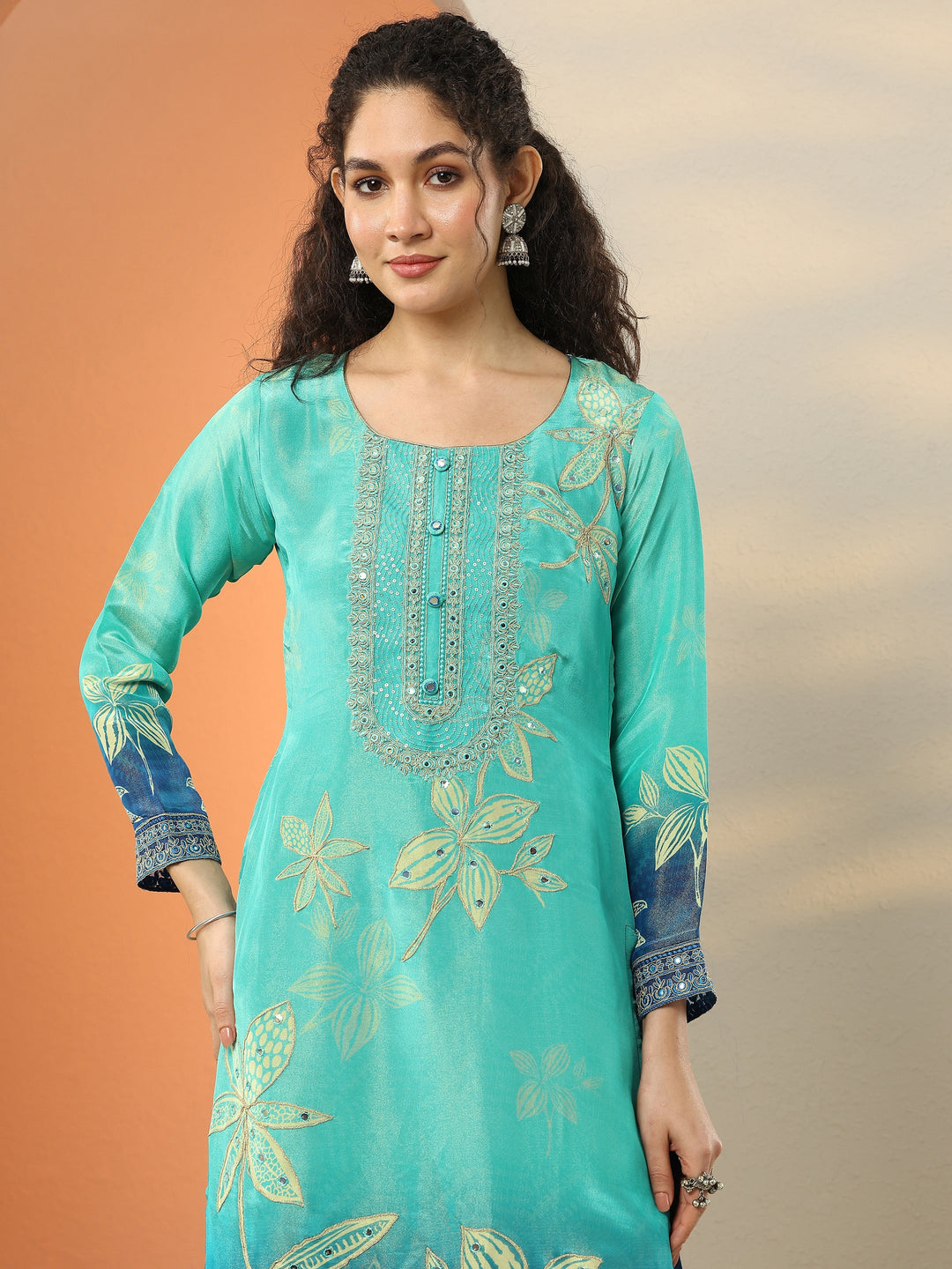  Libas Art Blue Embroidered Crepe Straight Suit Set With Dupatta 
