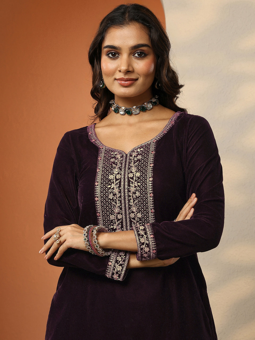  Libas Art Black Embroidered Georgette Straight Suit Set With Dupatta 