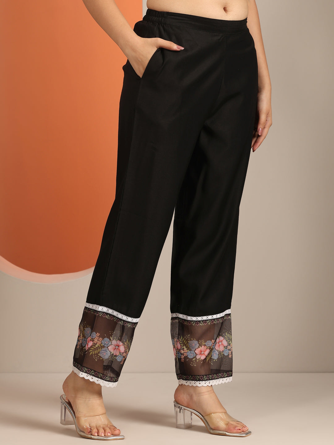  Black Embroidered Silk Blend Straight Suit Set With Dupatta 