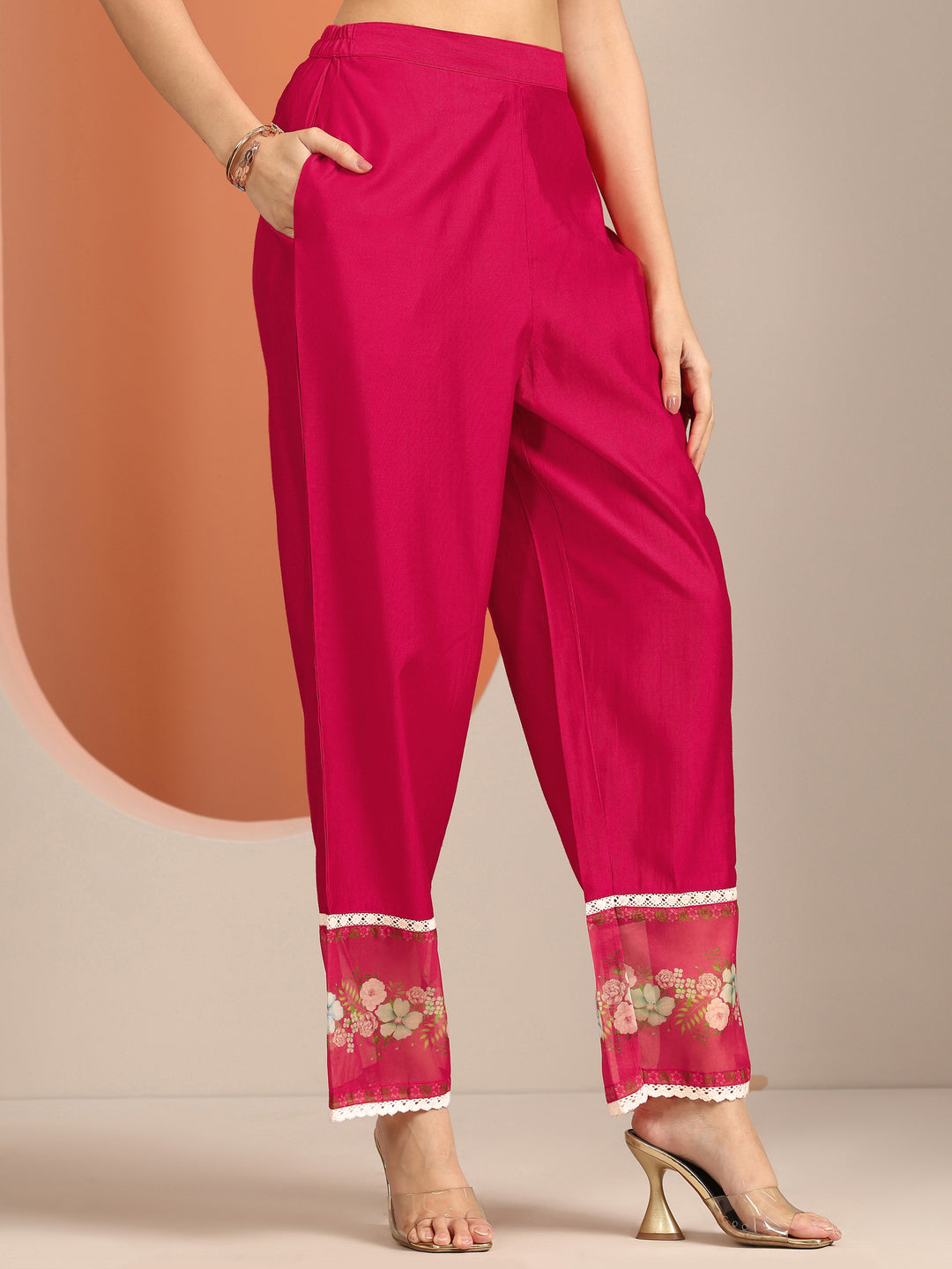  Red Embroidered Silk Blend Straight Suit Set With Dupatta 