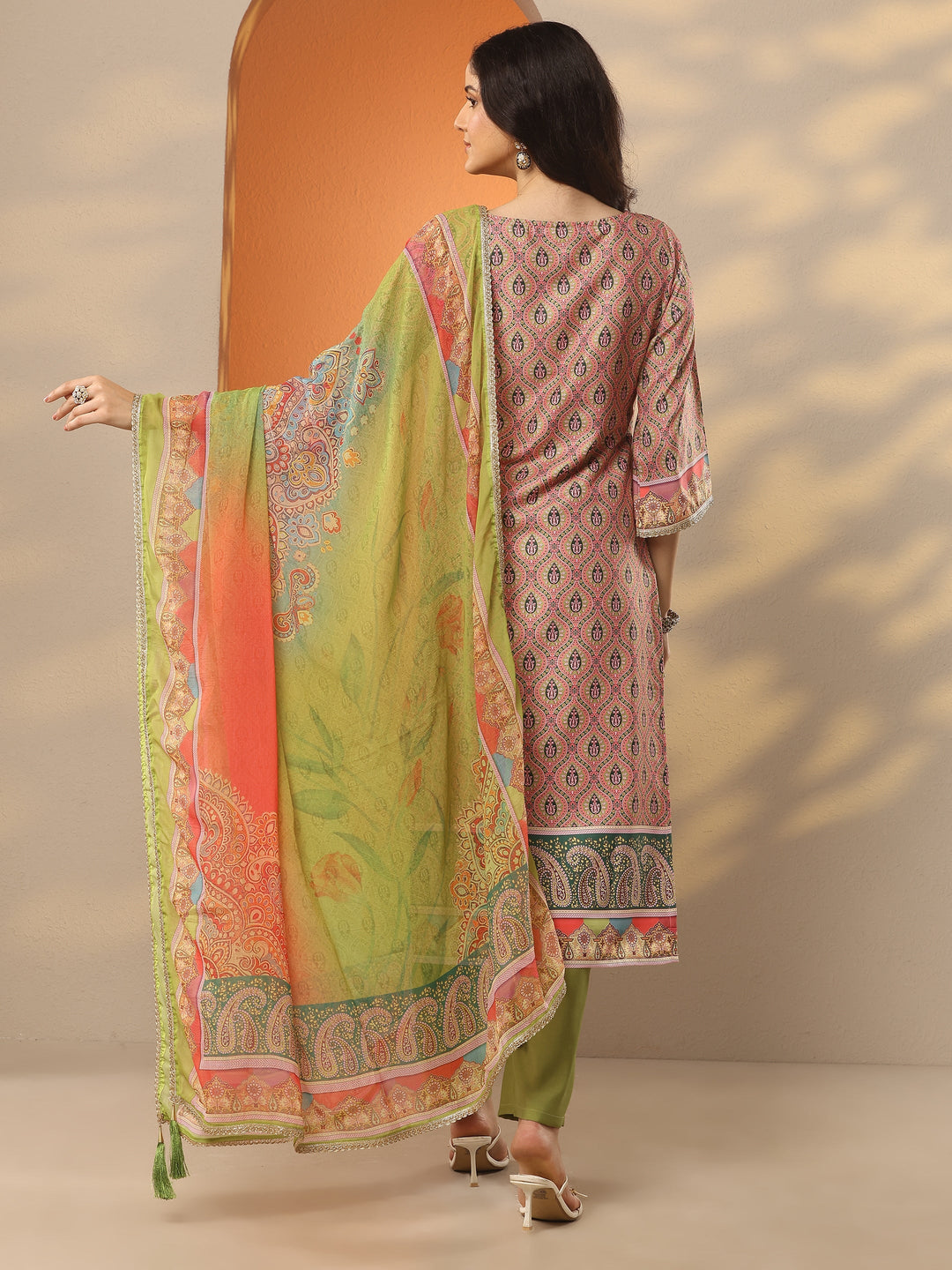  Multi Printed Silk Blend Straight Suit Set With Dupatta 