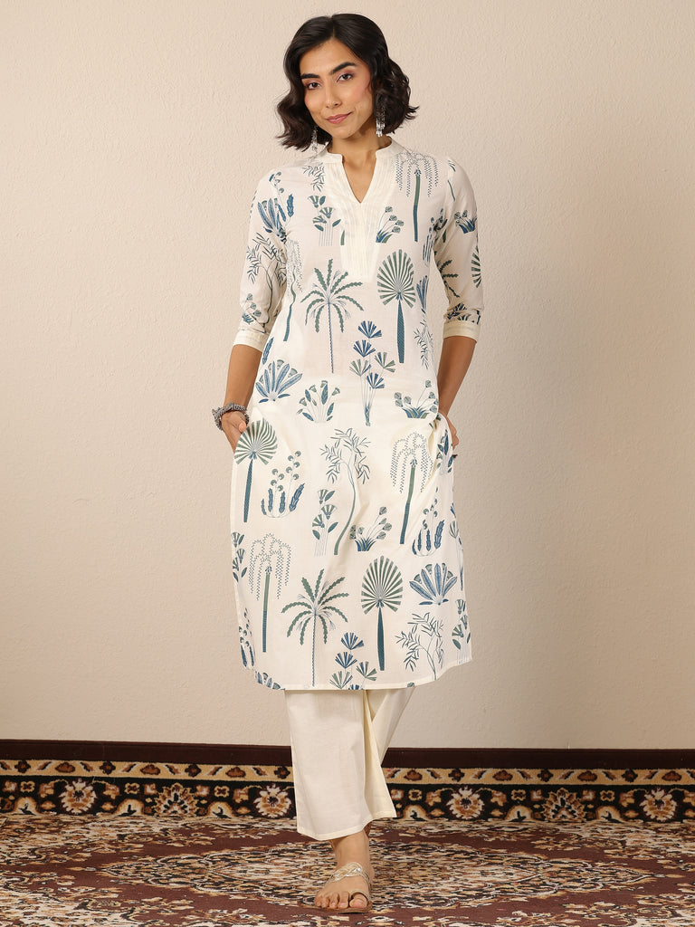Libas Off White Printed Cotton Straight Kurta Set