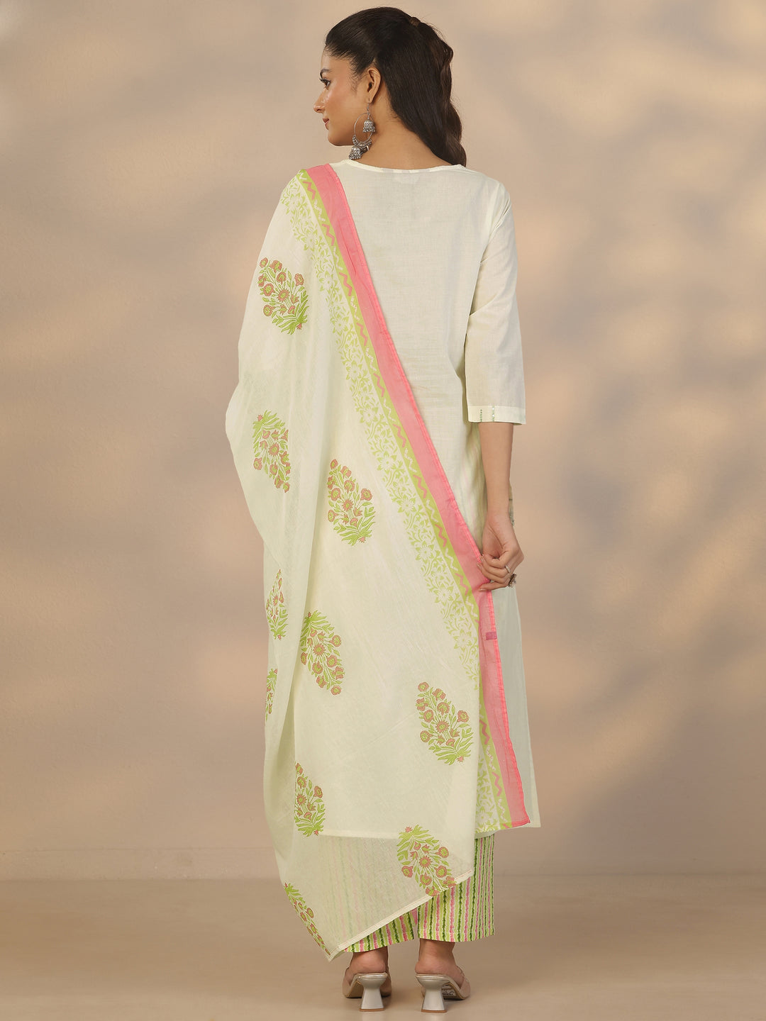  Off White Embroidered Cotton Straight Suit Set With Dupatta 