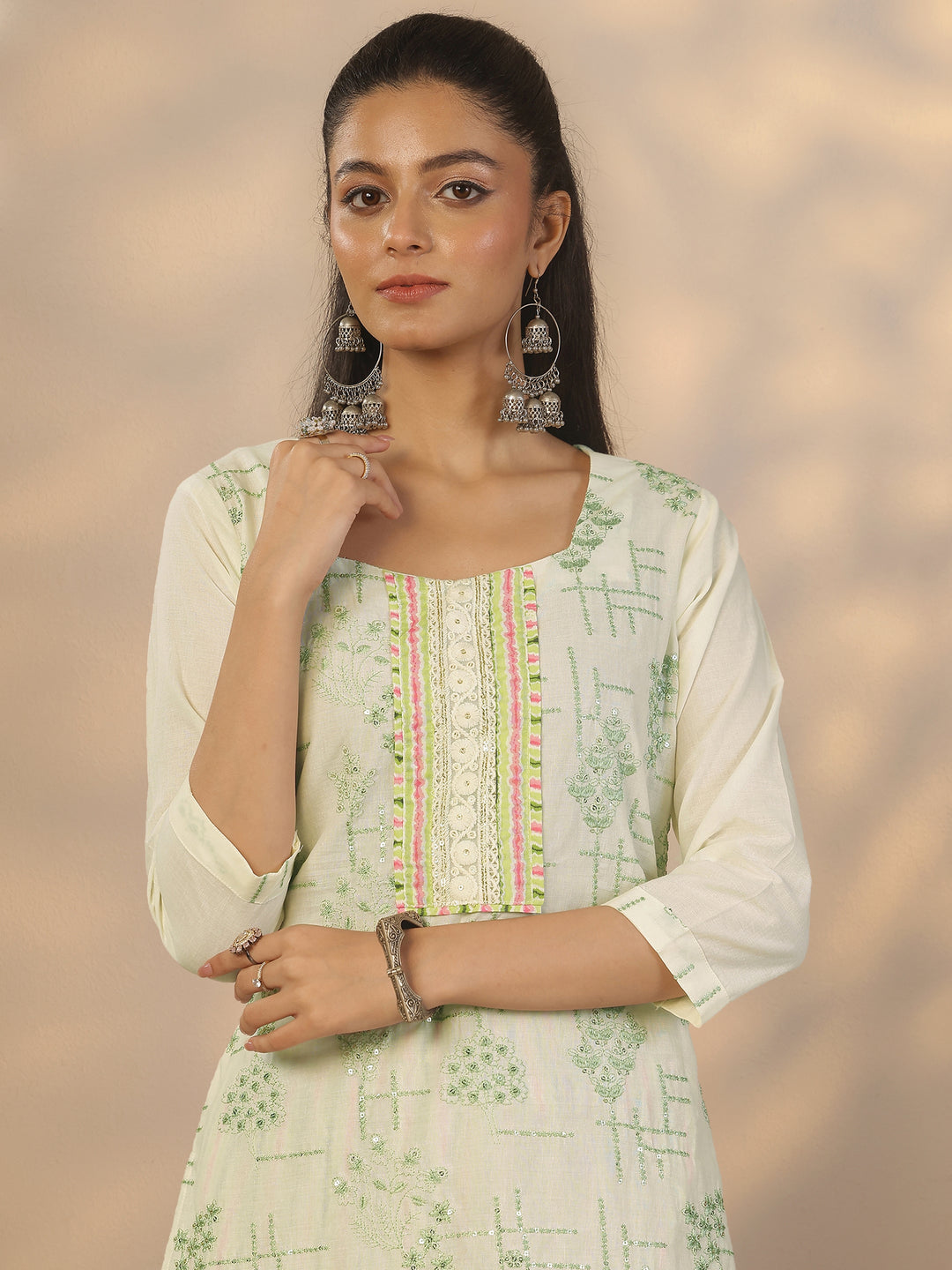  Off White Embroidered Cotton Straight Suit Set With Dupatta 