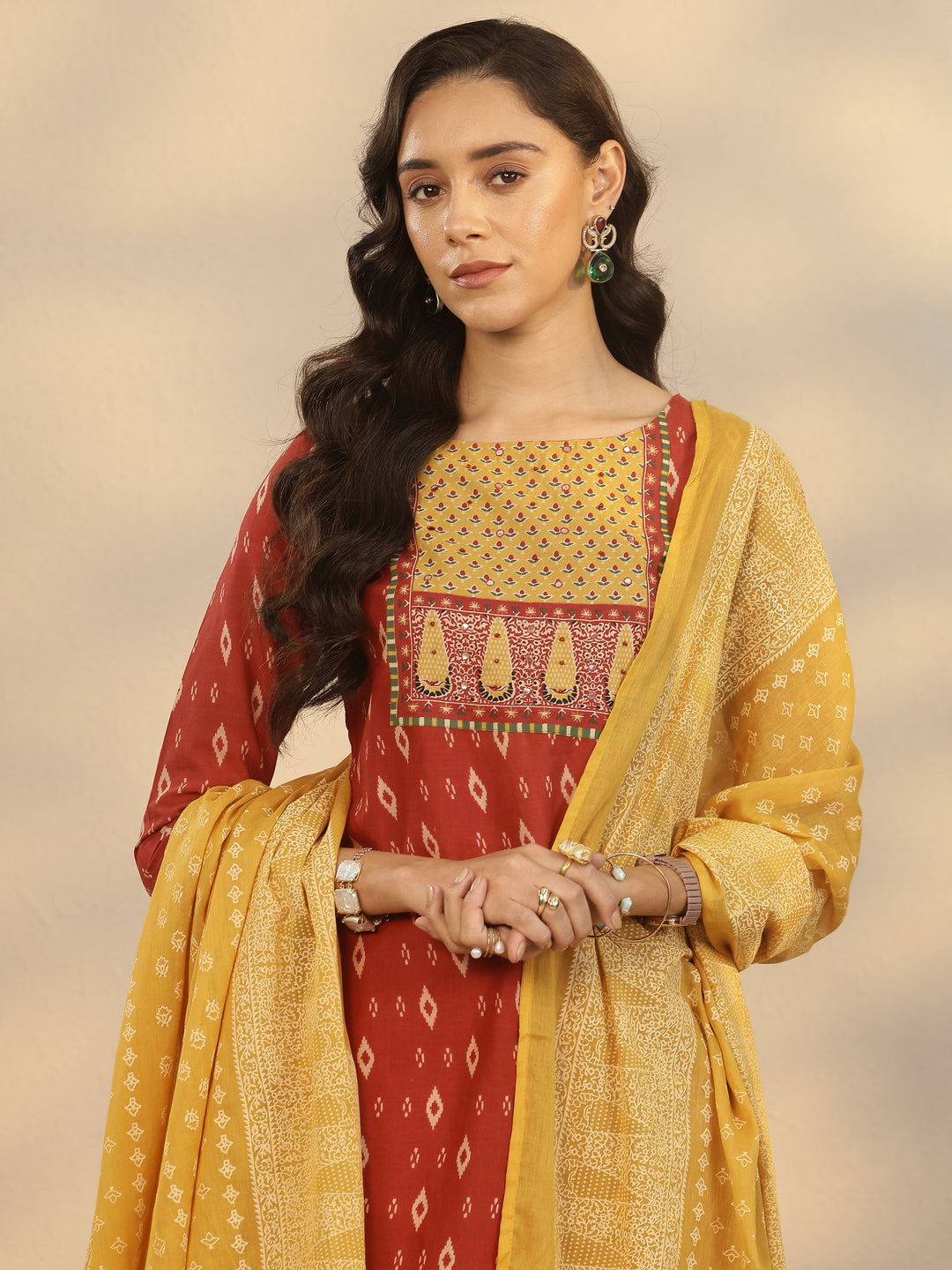  Maroon Printed Cotton Straight Suit Set With Dupatta 