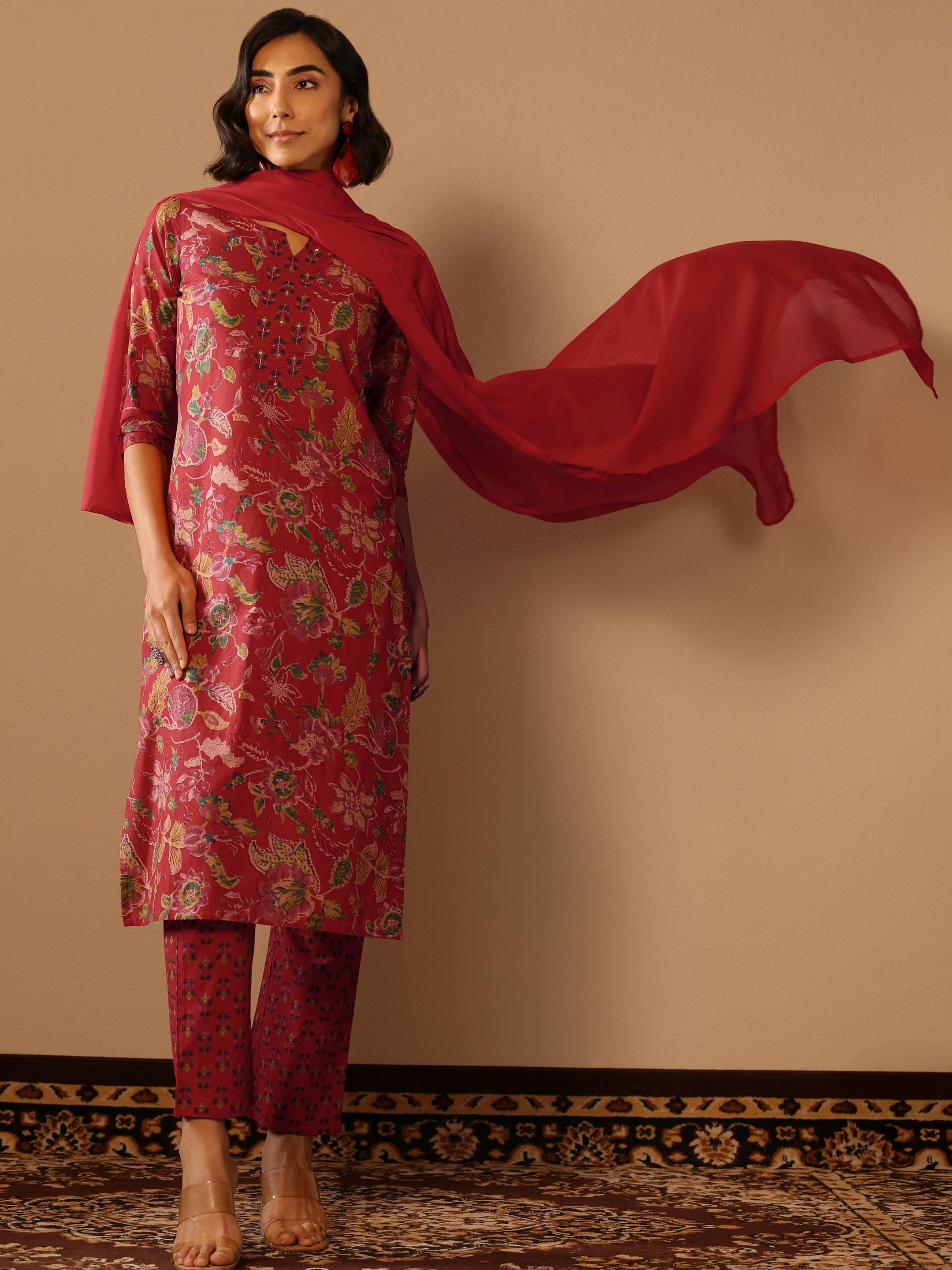 libas Red Printed Cotton Straight Suit Set With Dupatta-picture-37