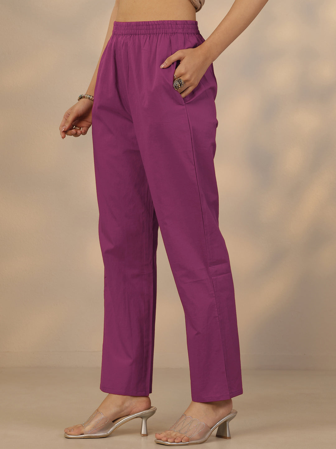  Mauve Printed Cotton Anarkali Suit Set With Dupatta 