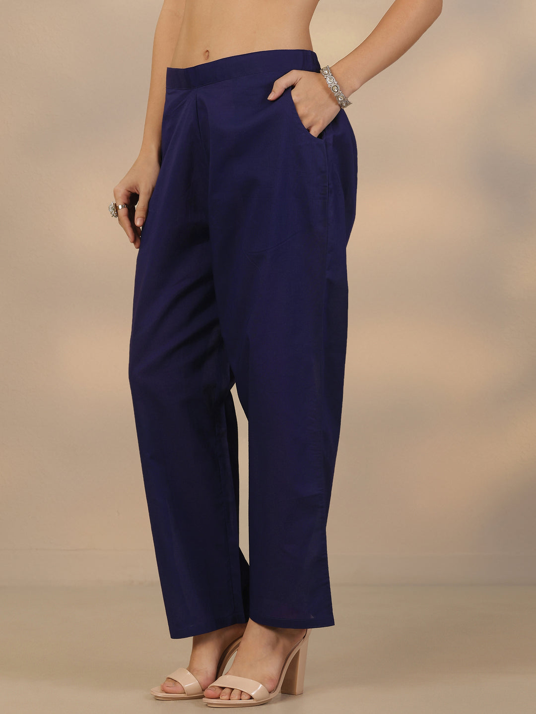  Blue Embroidered Silk Blend Straight Suit Set With Dupatta 