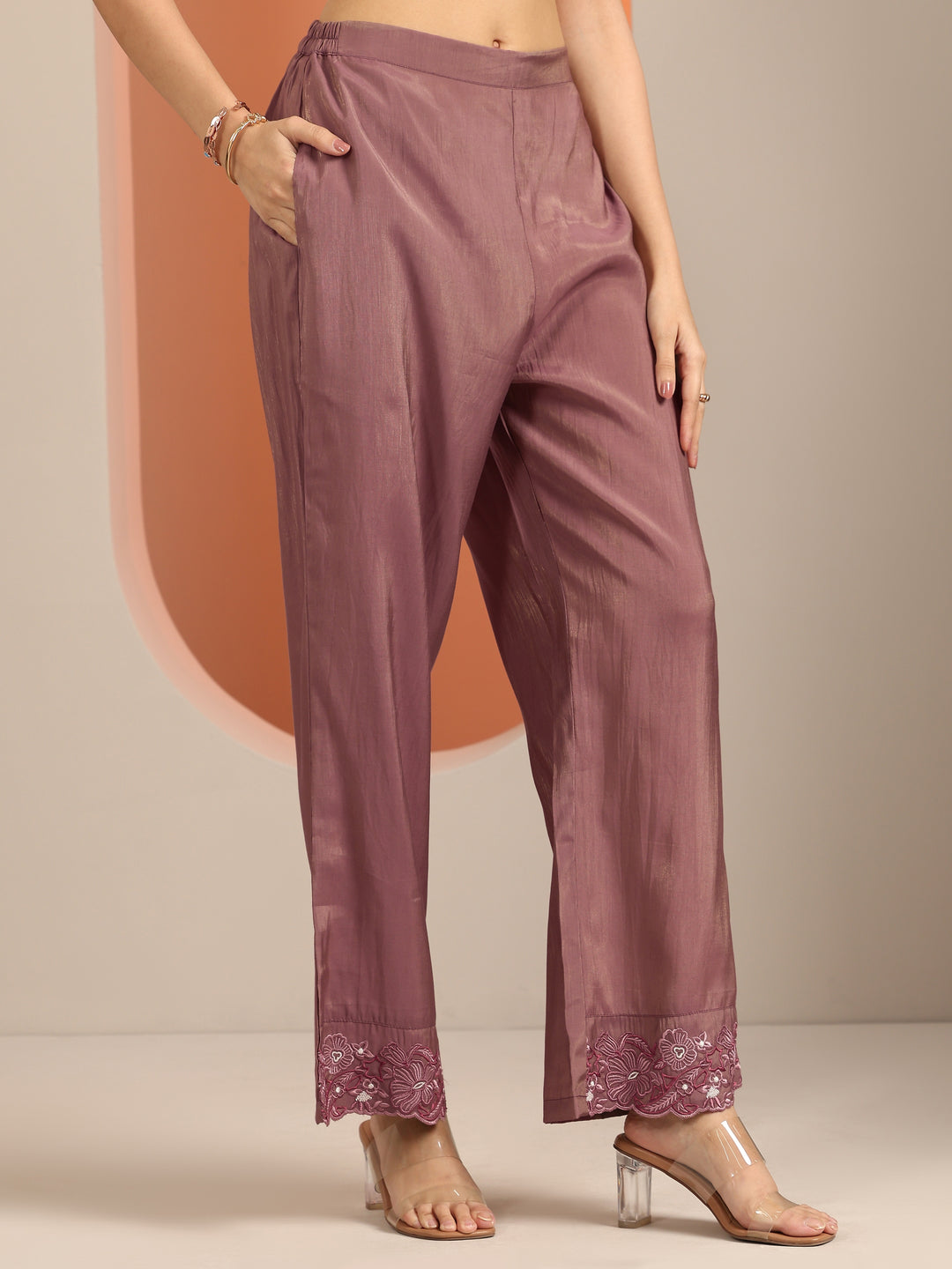  Mauve Embroidered Silk Blend Straight Suit With Dupatta 