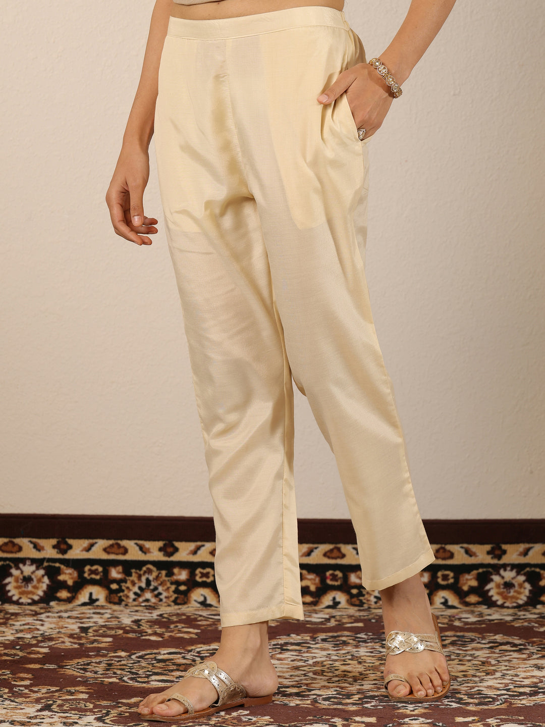  Off White Woven Design Silk Blend Straight Suit Set With Dupatta 