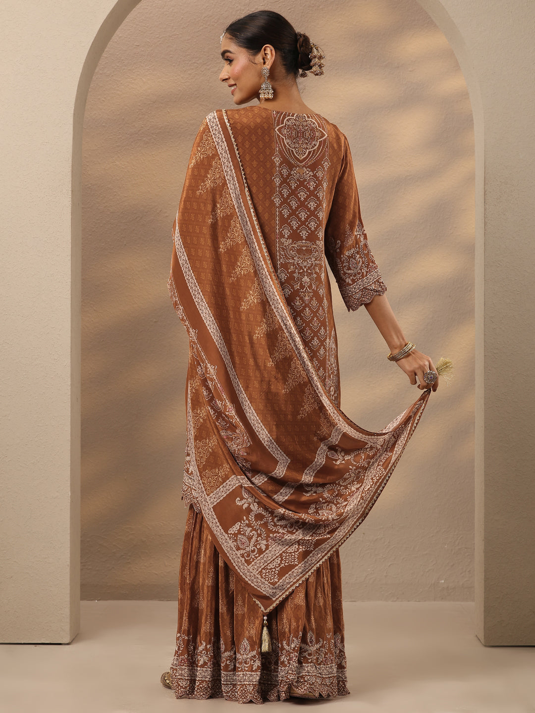  Libas Art Rust Embellished Crepe Suit Set With Dupatta 