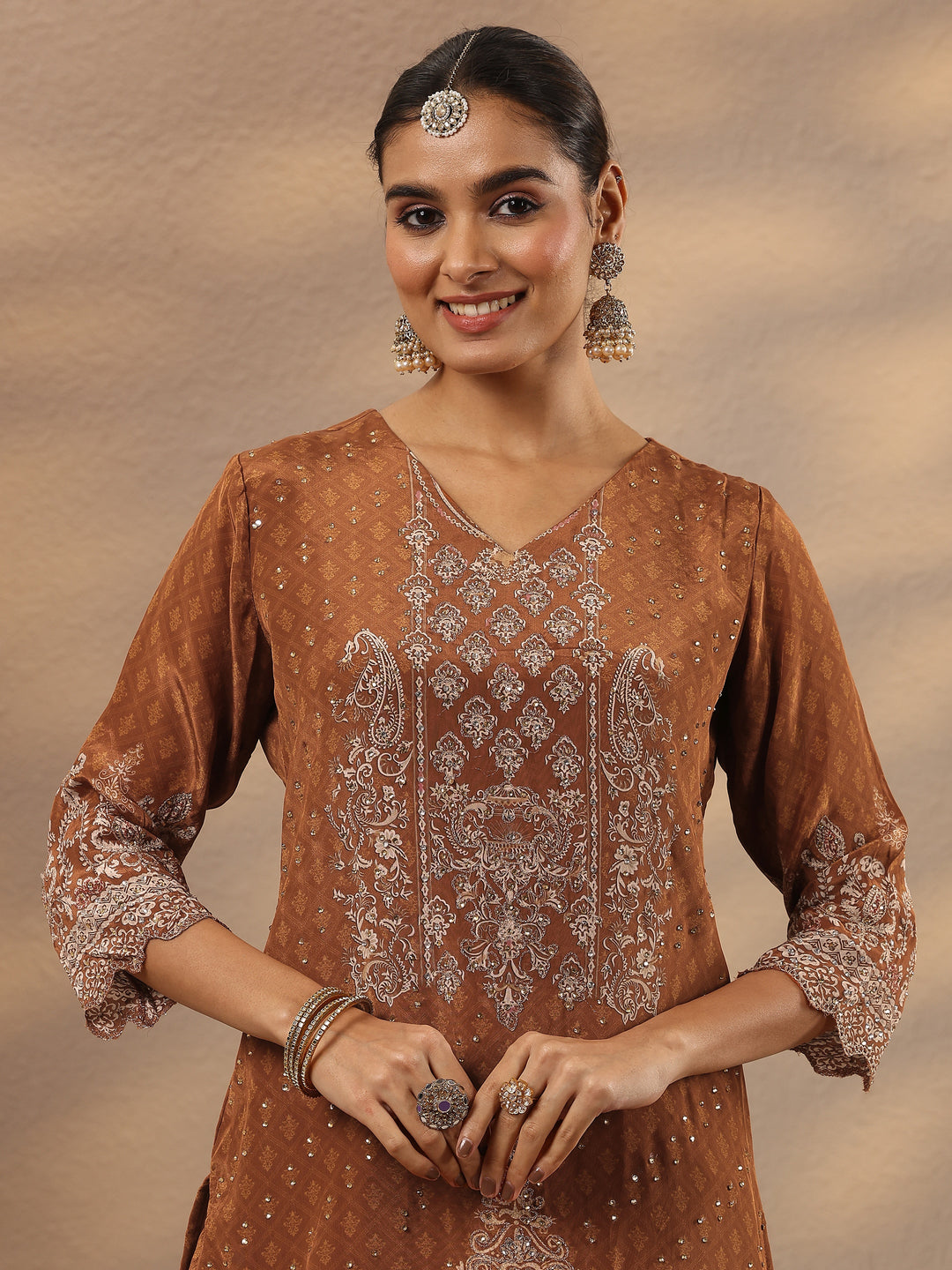  Libas Art Rust Embellished Crepe Suit Set With Dupatta 