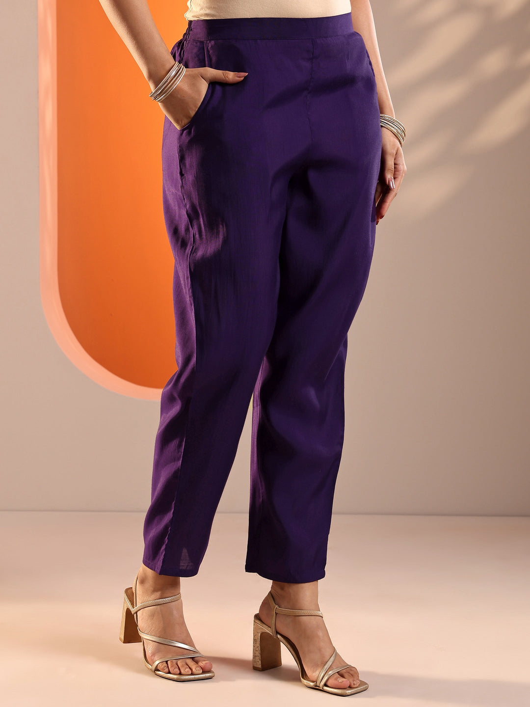  Purple Embroidered Silk Blend Straight Suit Set With Dupatta 