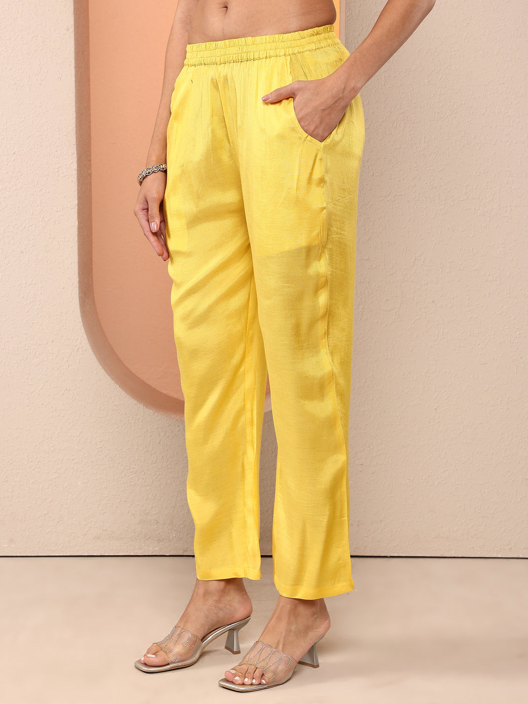  Libas Art Yellow Embroidered Crepe Straight Suit Set With Dupatta 