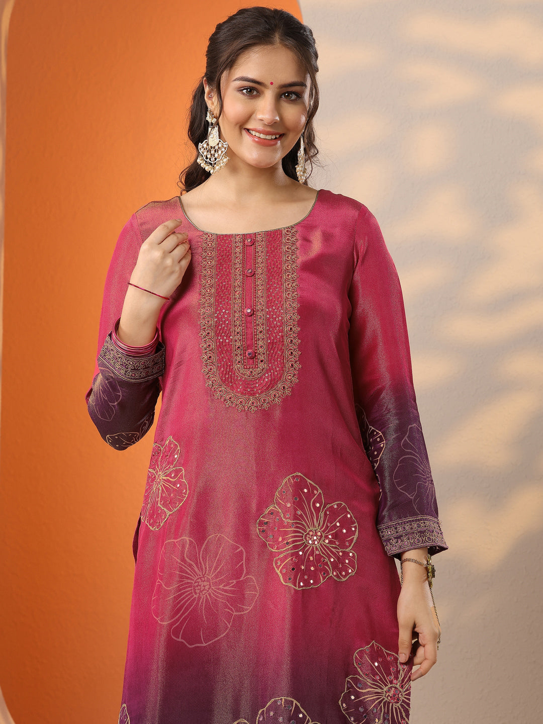  Libas Art Pink Printed Silk Blend Straight Suit Set With Dupatta 