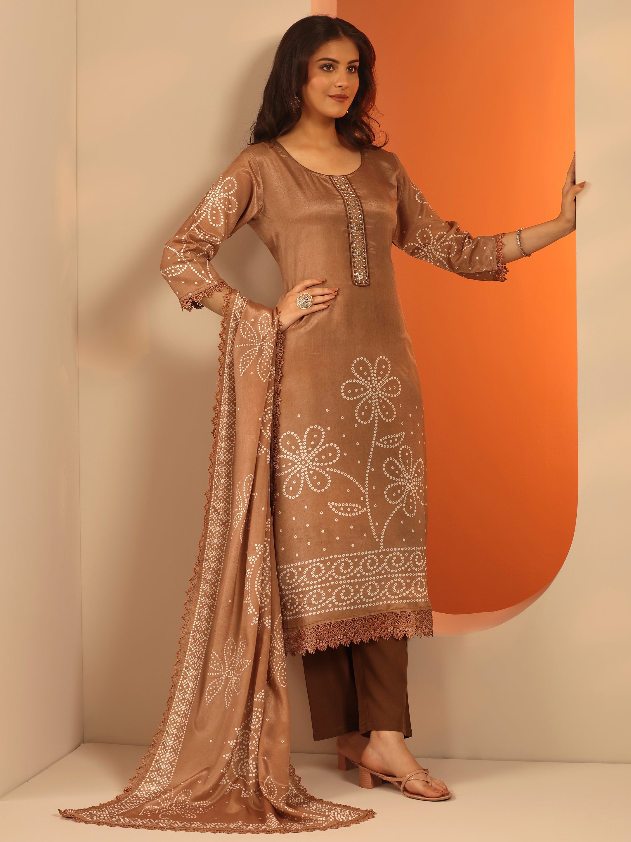 Libas Brown Printed Chinon Straight Suit Set With Dupatta-picture-18