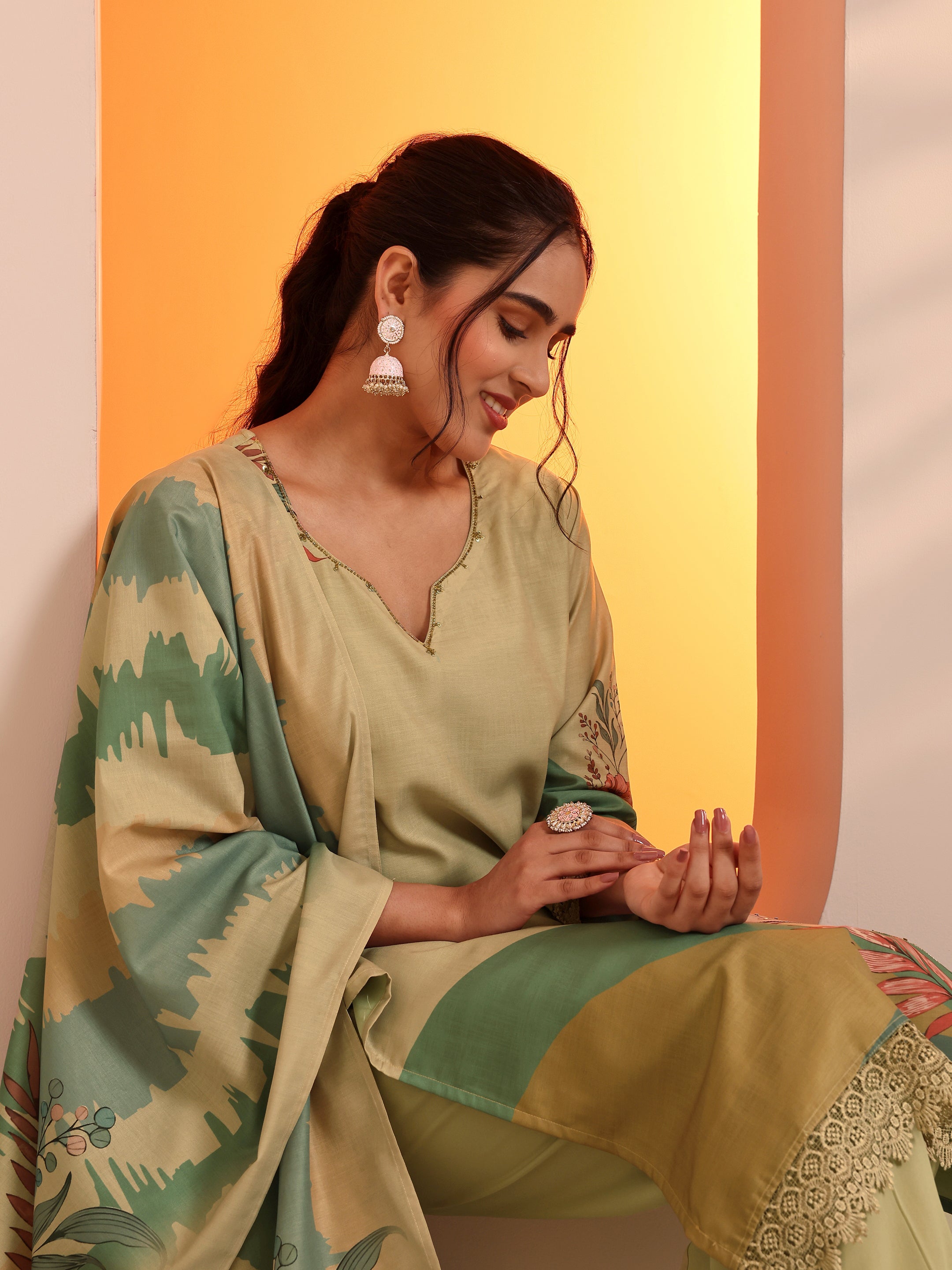 Beige Printed Crepe Straight Suit Set With Dupatta-image-41