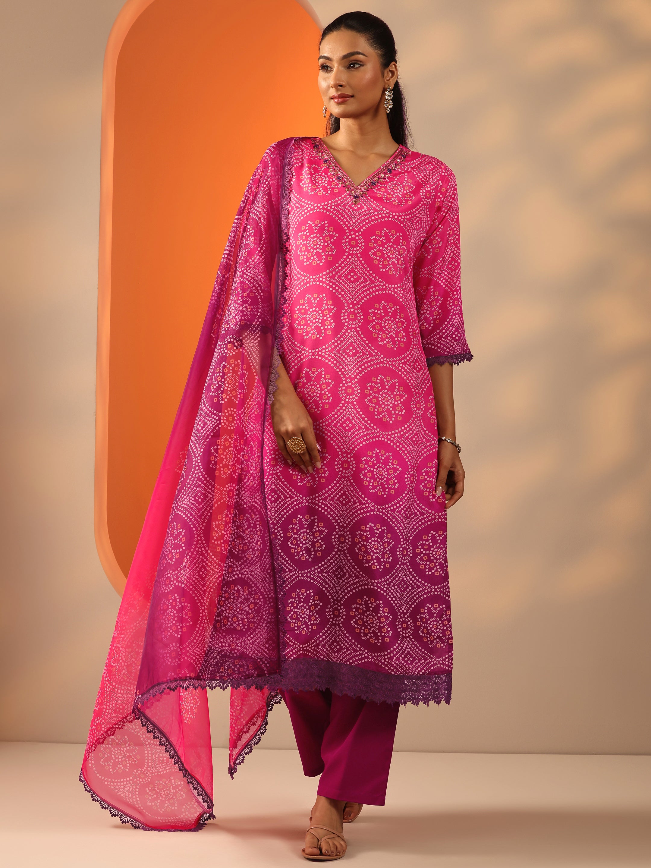 libas Pink Printed Chinon Straight Suit Set With Dupatta-picture-14