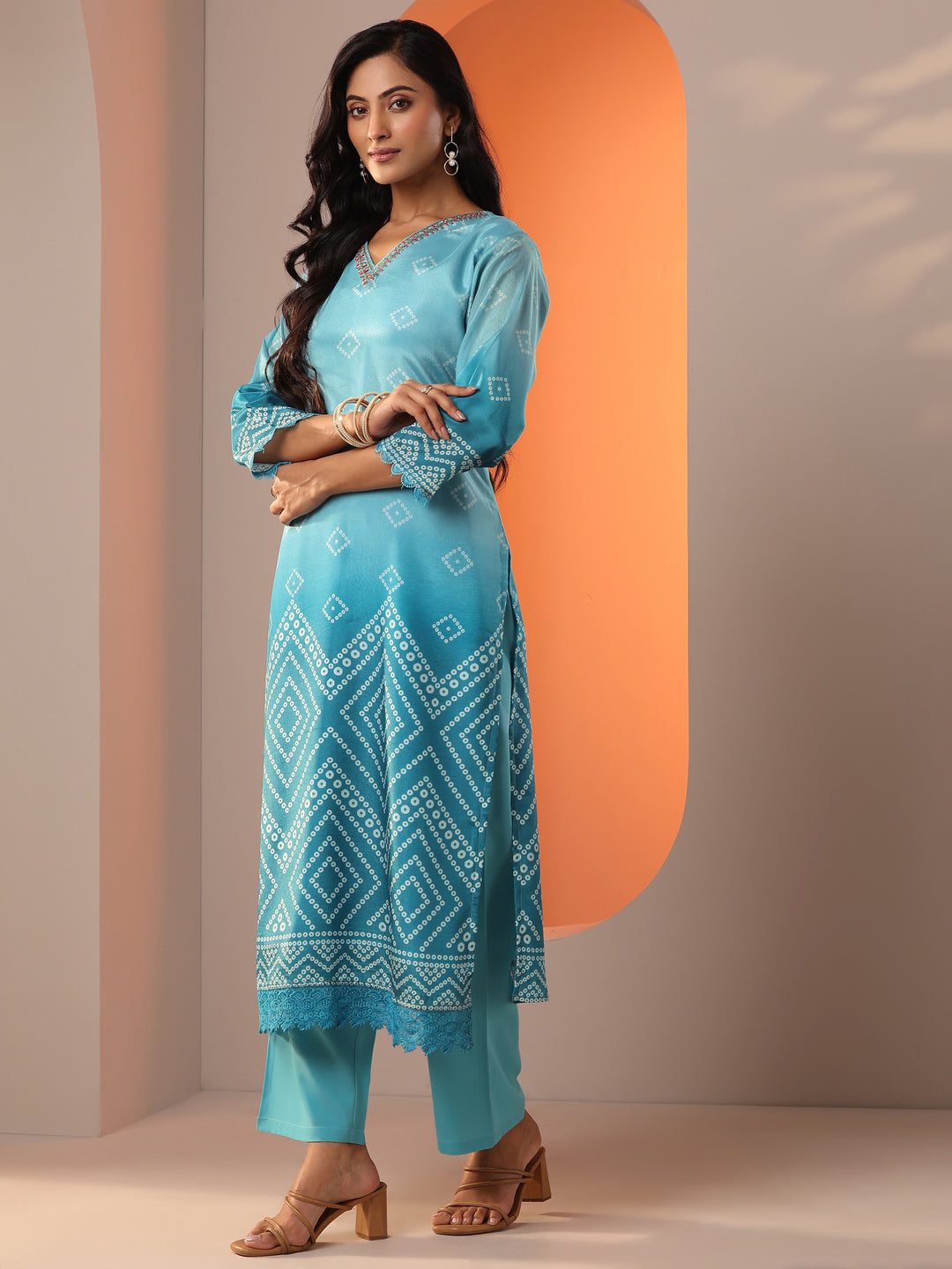  Blue Printed Chinon Straight Suit Set With Dupatta 