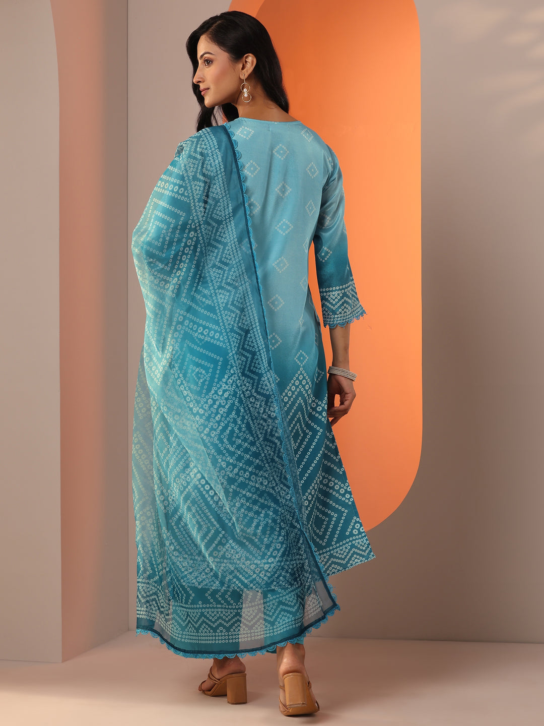  Blue Printed Chinon Straight Suit Set With Dupatta 