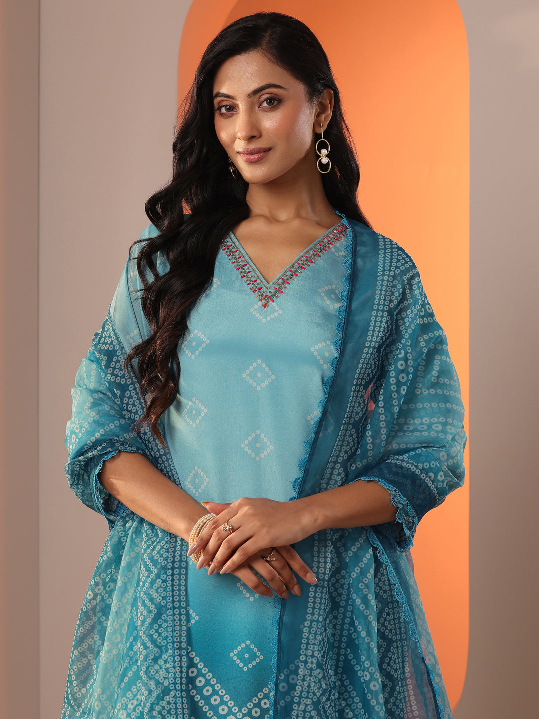  Blue Printed Chinon Straight Suit Set With Dupatta 