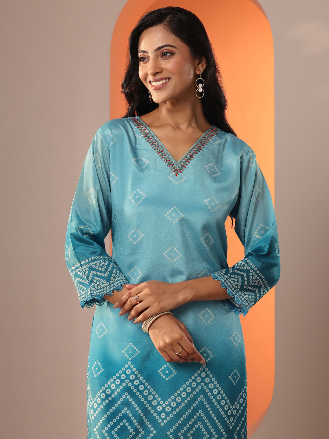  Blue Printed Chinon Straight Suit Set With Dupatta 