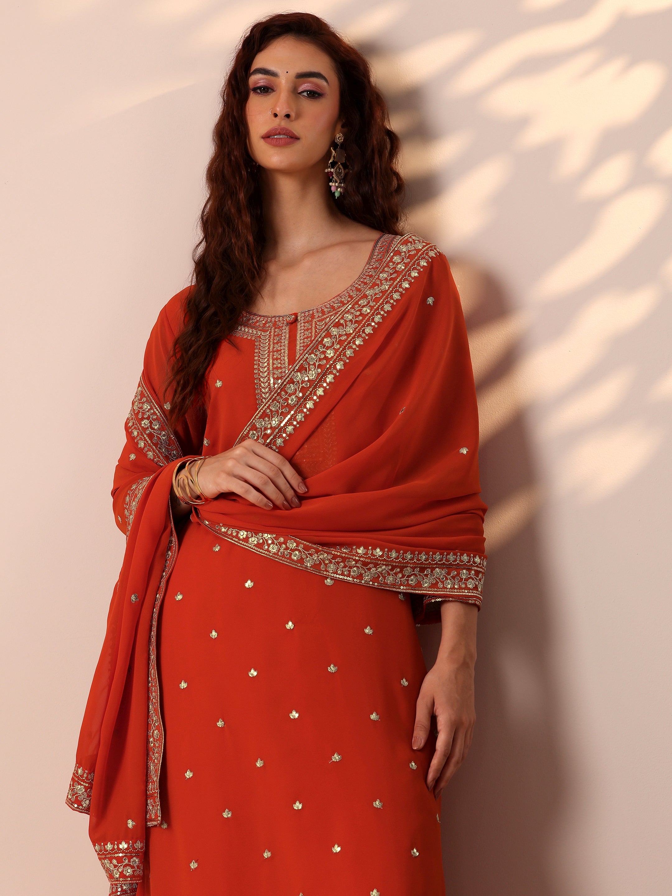 libas Orange Embellished Georgette Straight Suit Set With Dupatta-picture-44