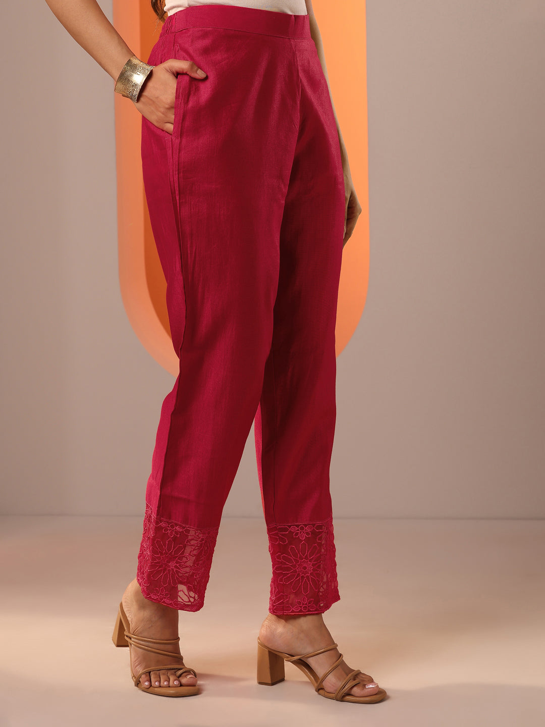  Red Woven Design Silk Blend Straight Suit Set With Dupatta 