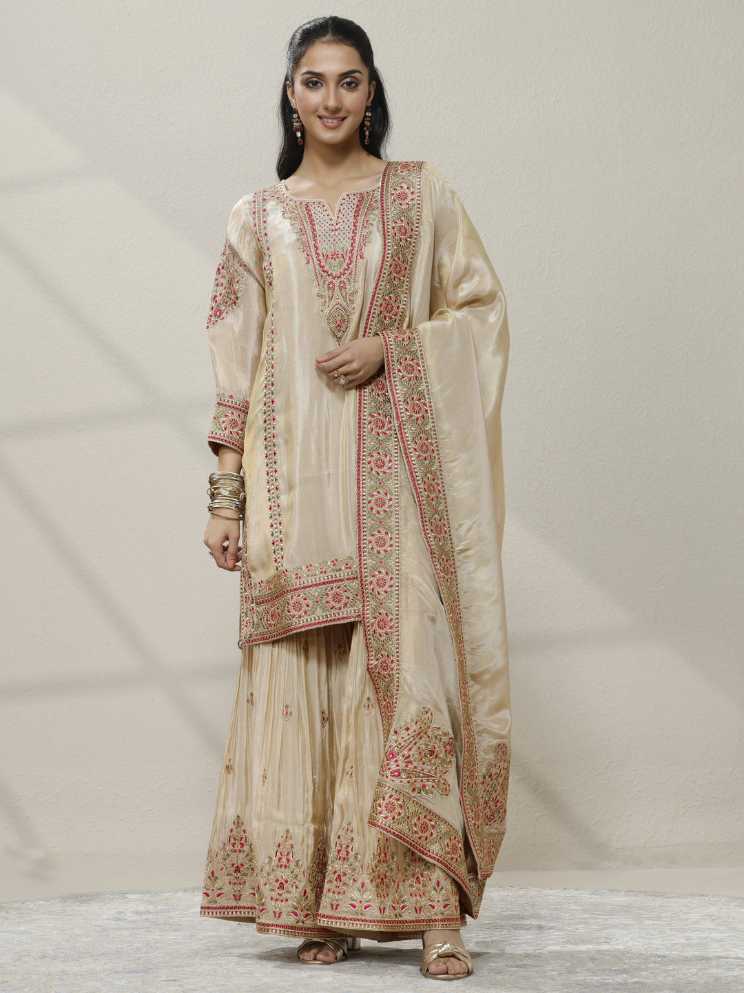  Libas Art Embroidered Silk Blend Straight Suit Set With Dupatta 