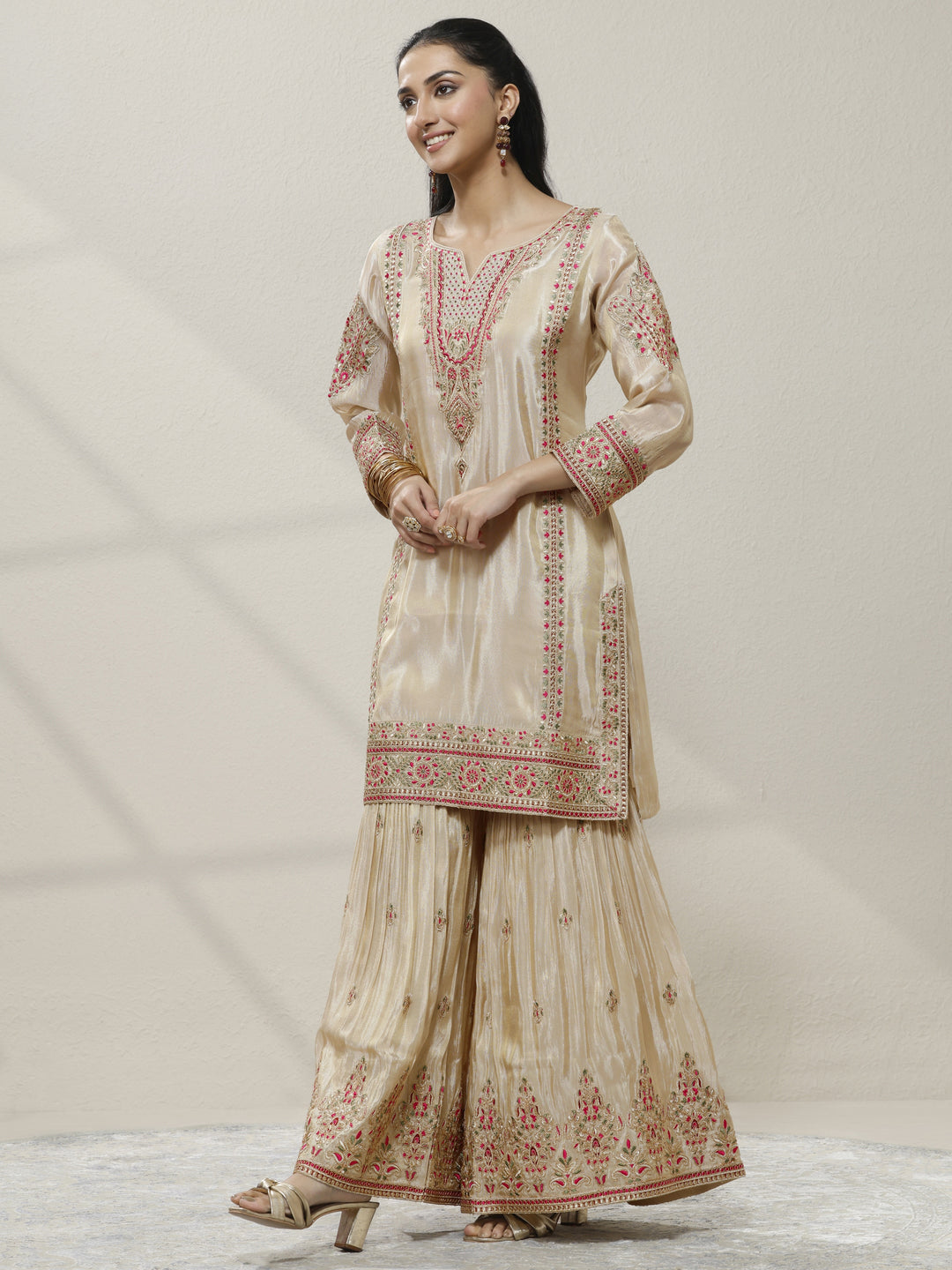  Libas Art Embroidered Silk Blend Straight Suit Set With Dupatta 