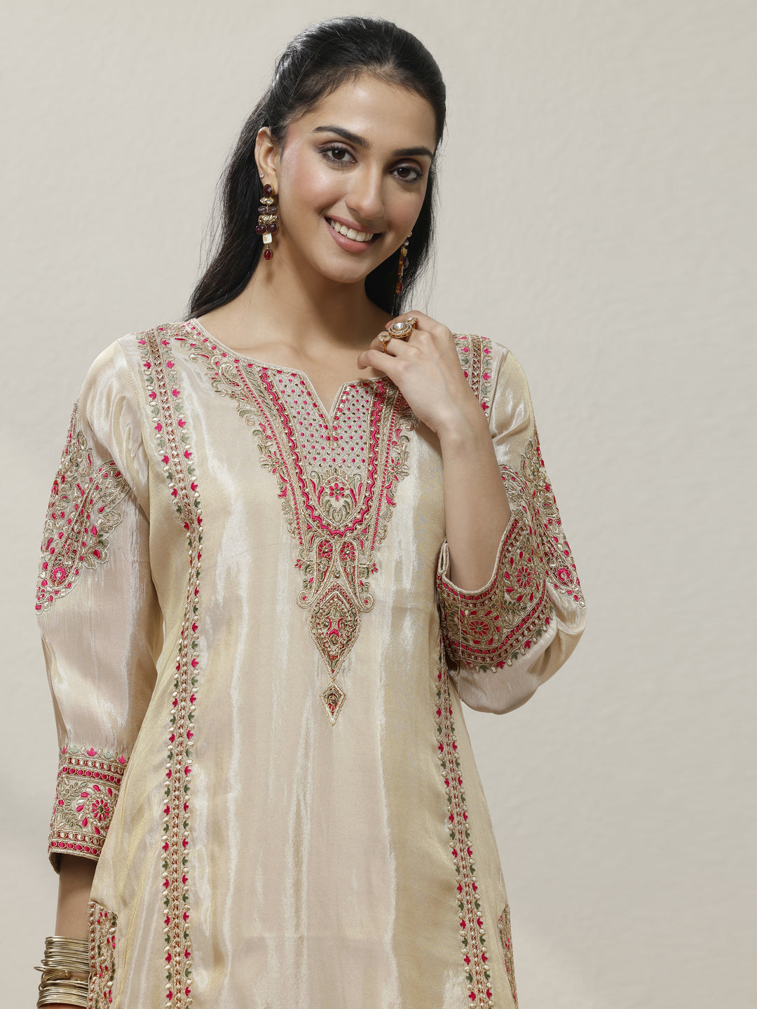  Libas Art Embroidered Silk Blend Straight Suit Set With Dupatta 