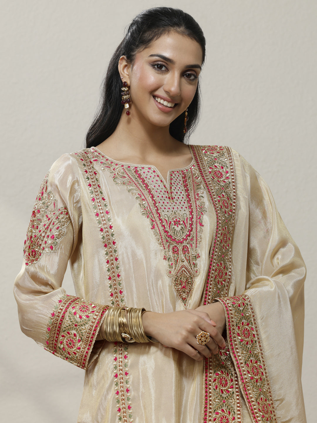  Libas Art Embroidered Silk Blend Straight Suit Set With Dupatta 