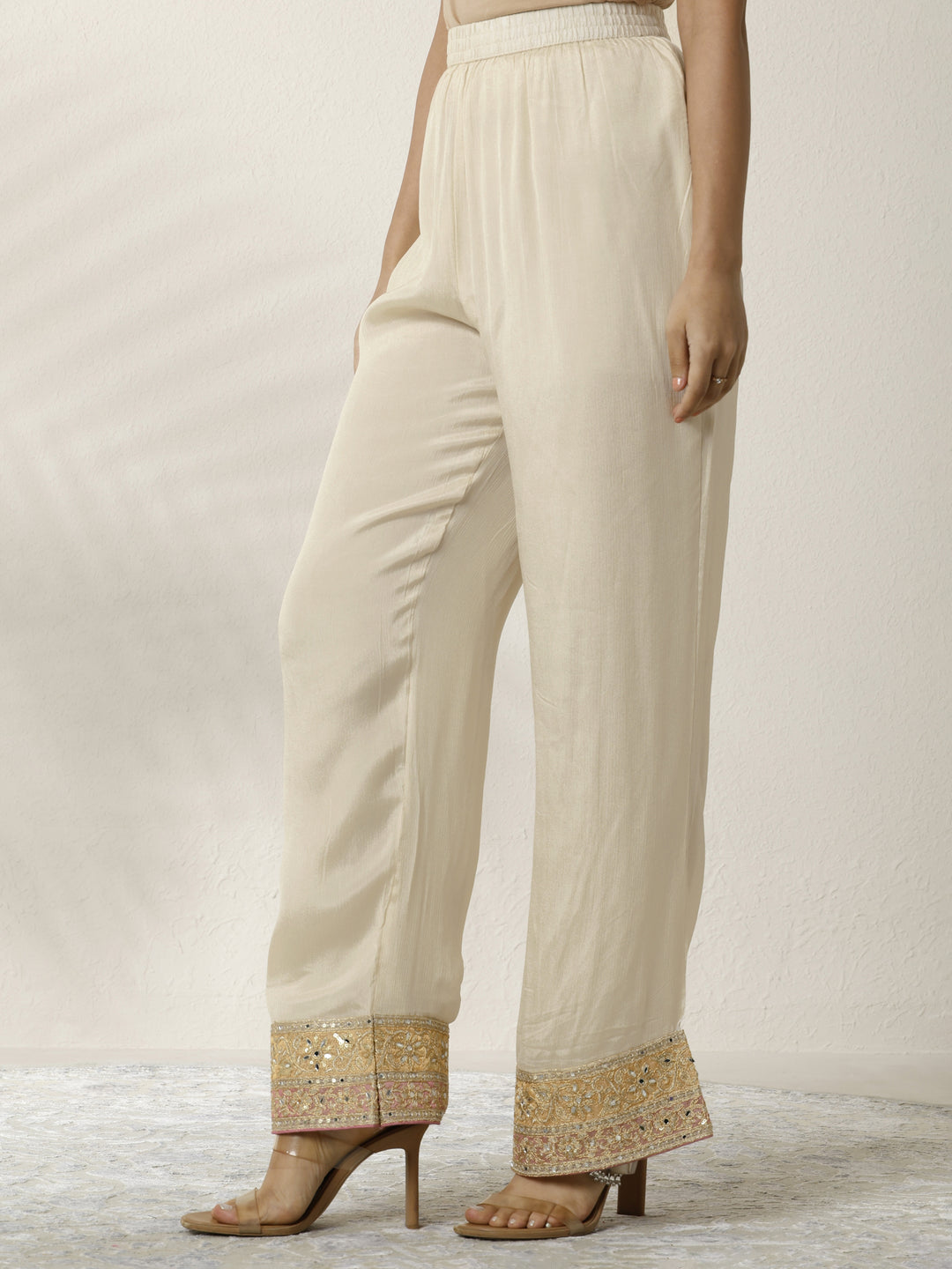  Libas Art Gold Embroidered Chinon Anarkali Suit Set With Dupatta 