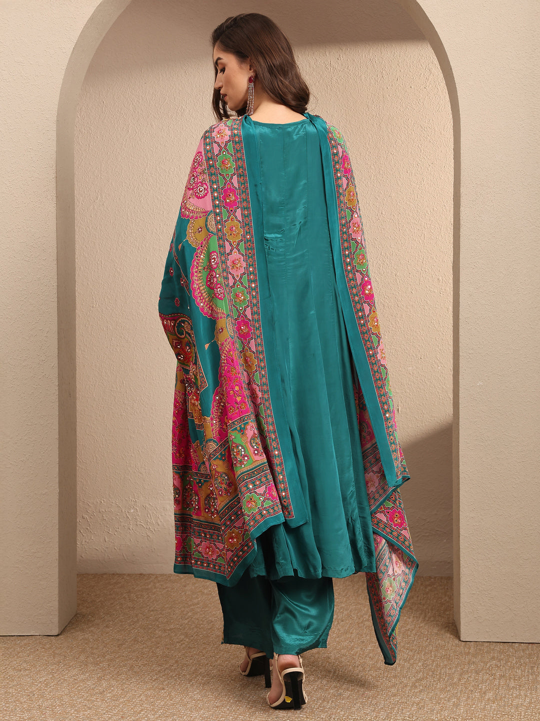  Libas Art Blue Embroidered Crepe Anarkali Suit Set With Dupatta 