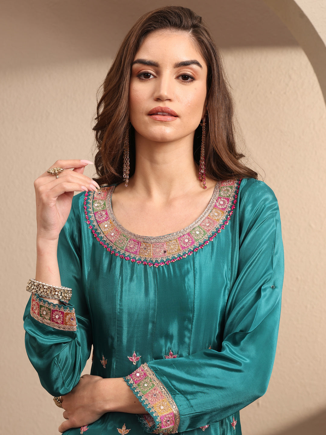  Libas Art Blue Embroidered Crepe Anarkali Suit Set With Dupatta 