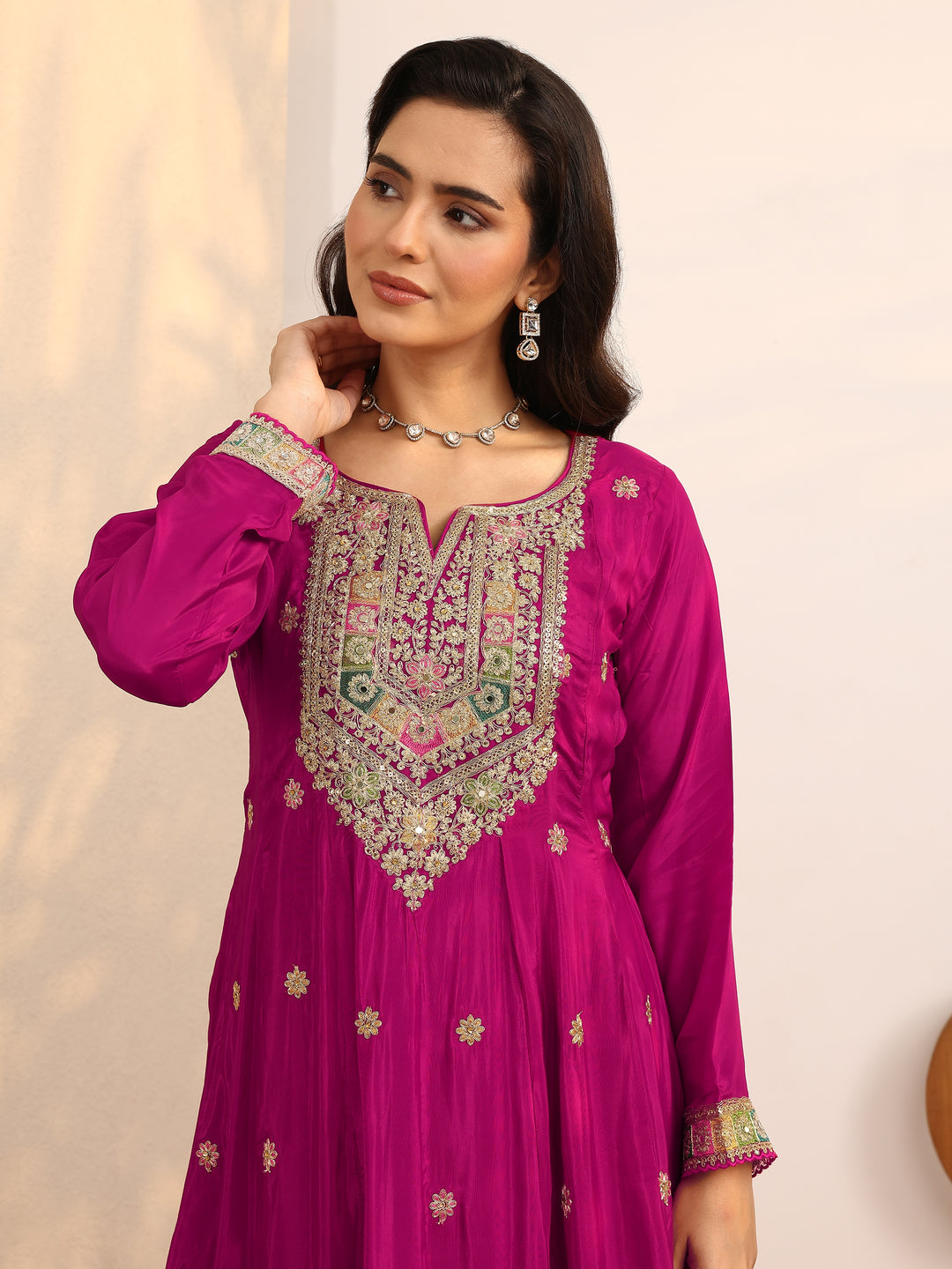  Libas Art Pink Embroidered Crepe Anarkali Suit Set With Dupatta 