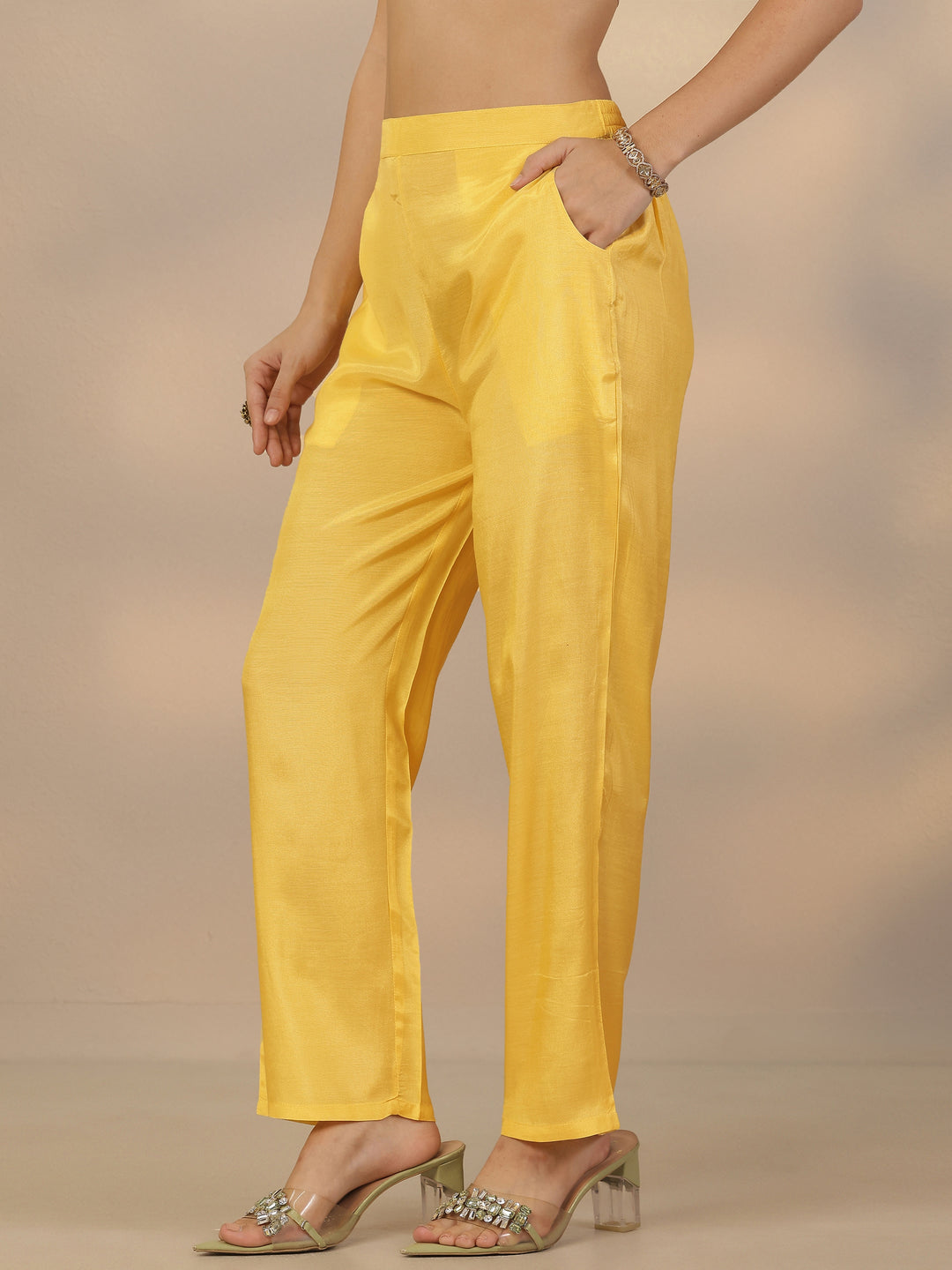  Yellow Embroidered Crepe Straight Suit Set With Dupatta 