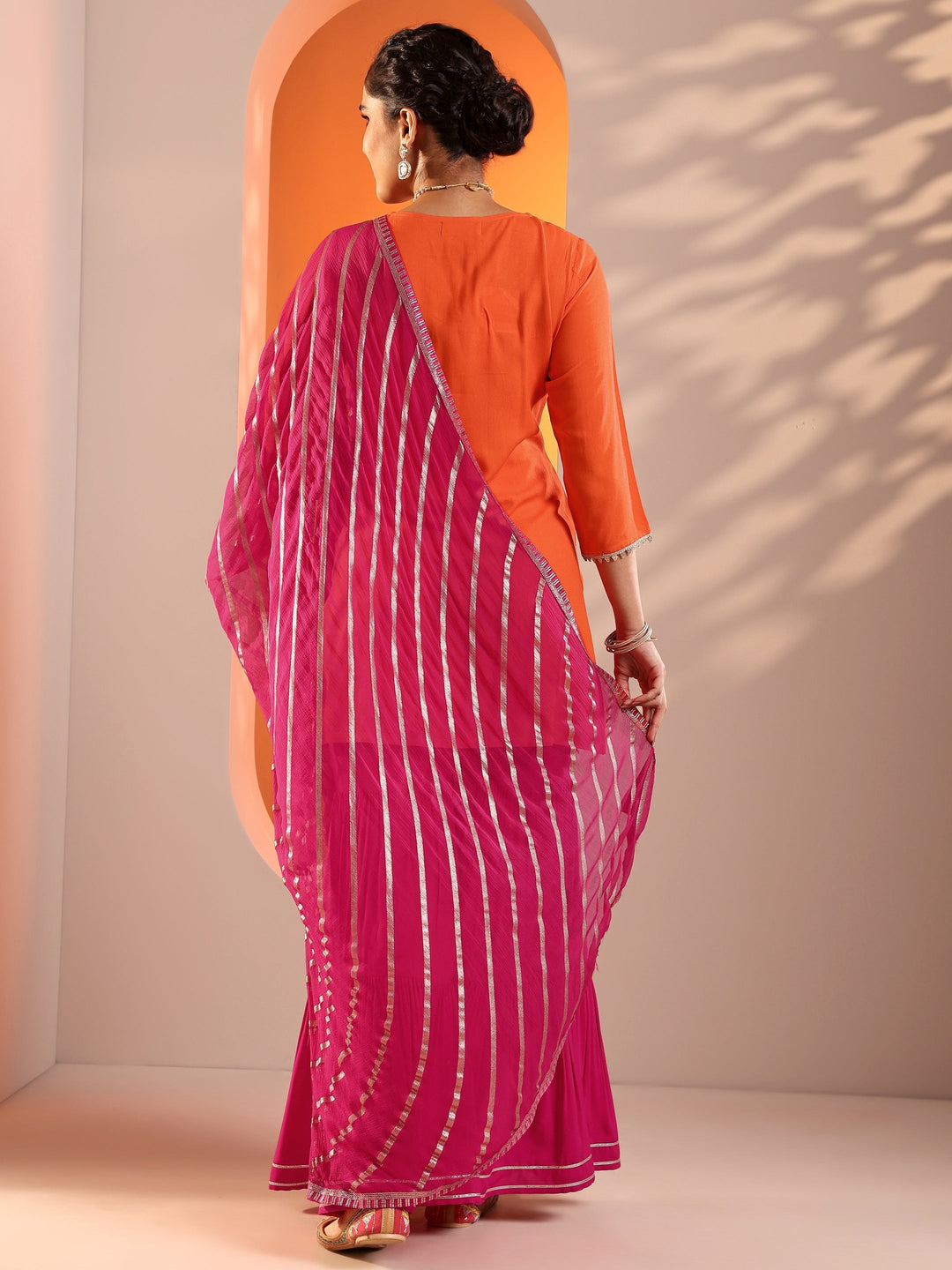  Orange Embroidered Rayon Straight Suit Set With Dupatta 