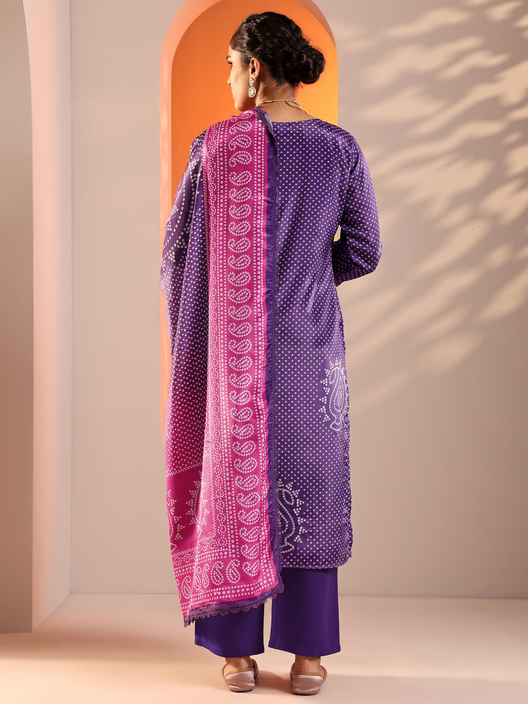  Purple Printed Chinon Straight Suit Set With Dupatta 