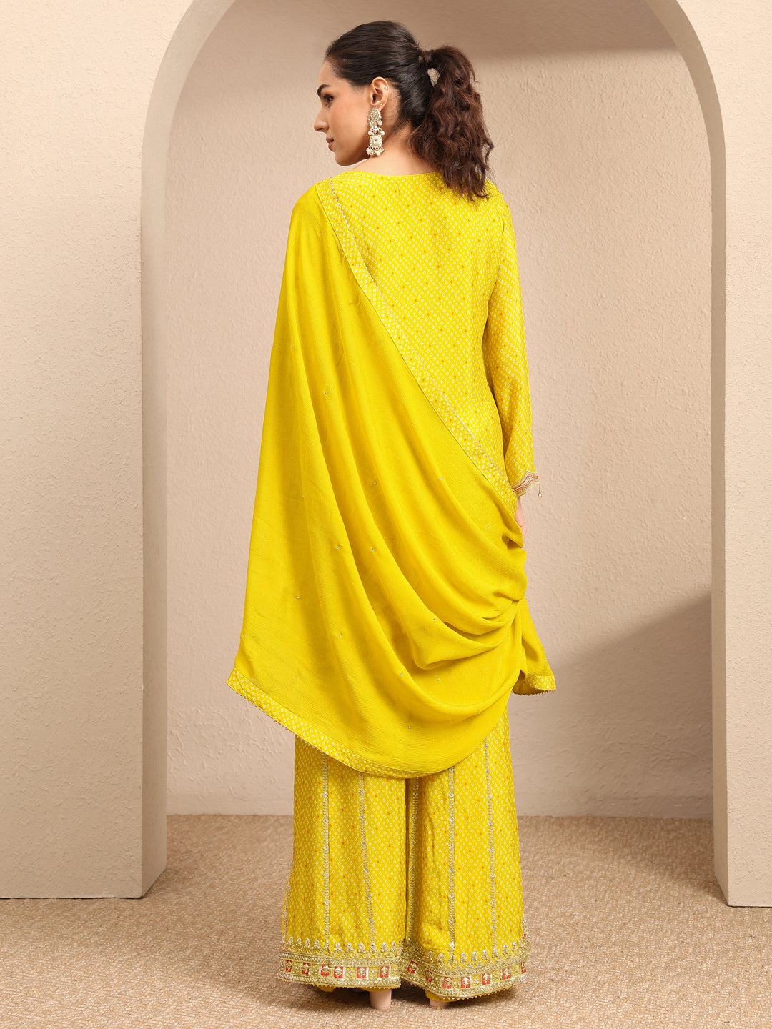  Libas Art Yellow Bandhani Printed Chinon Suit Set With Dupatta 